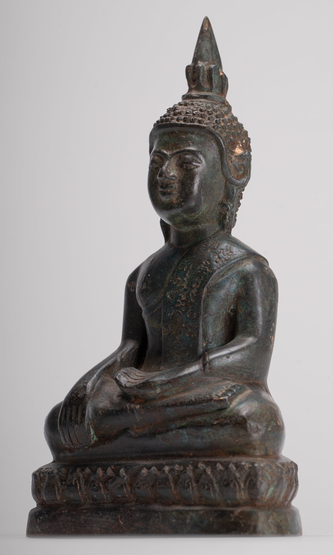 Buddha Statue - Antique Laos Style Bronze Enlightenment Buddha Statue - 21cm/8"