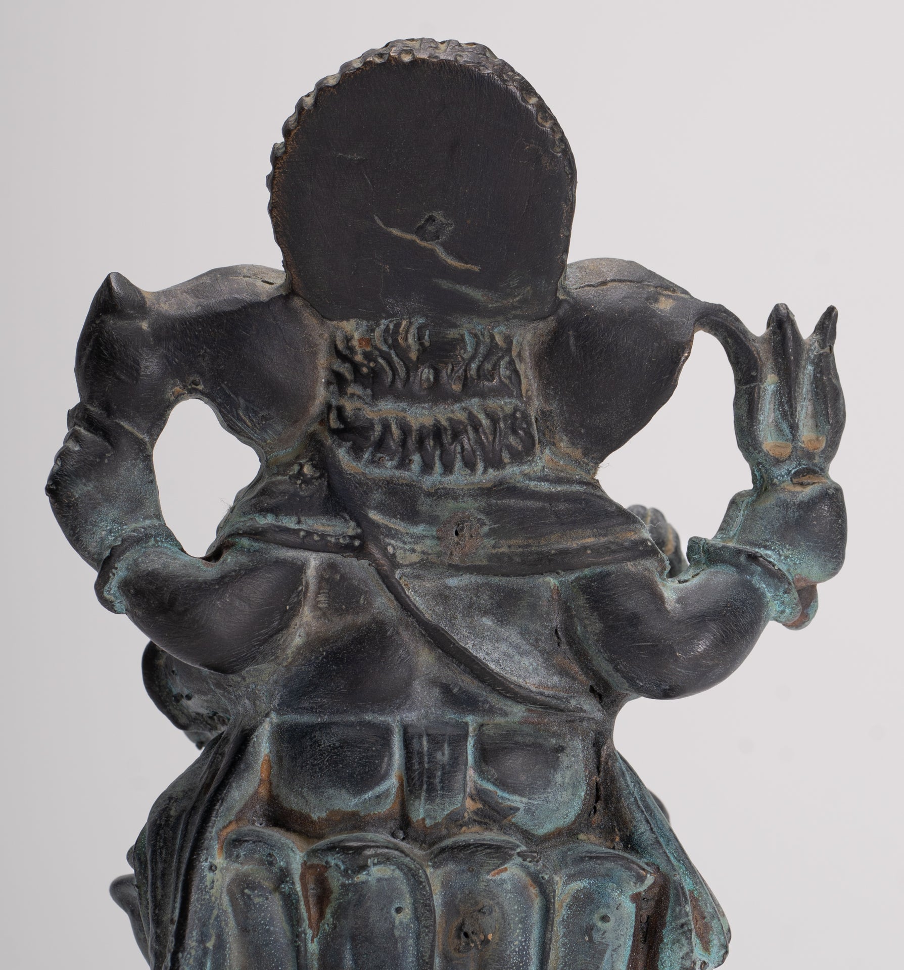 Ganesha Statue - Antique Thai Style Bronze Seated 4-Arm Vara Ganapati Statue - 15.5cm/6"