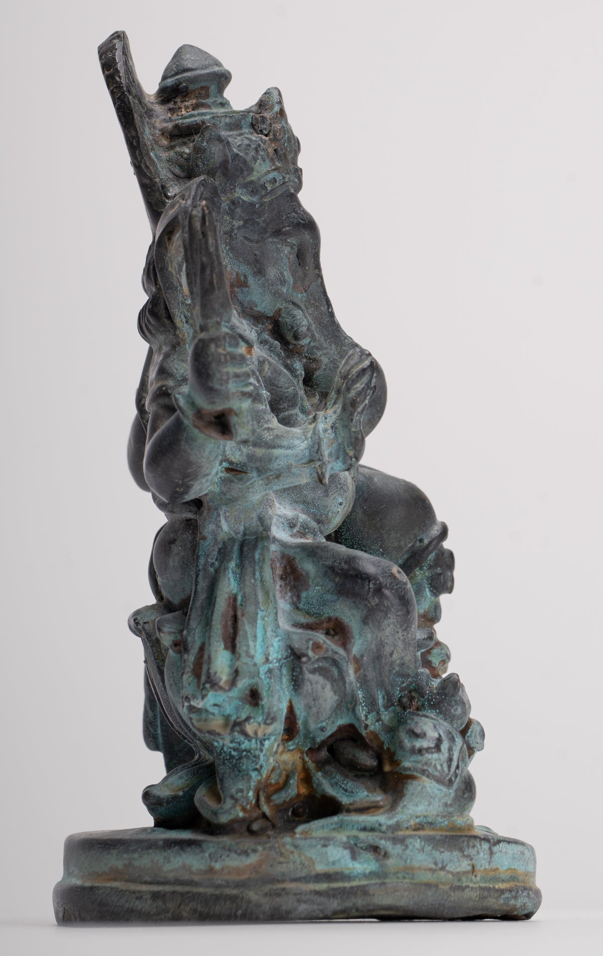 Ganesha Statue - Antique Thai Style Bronze Seated 4-Arm Vara Ganapati Statue - 15.5cm/6"