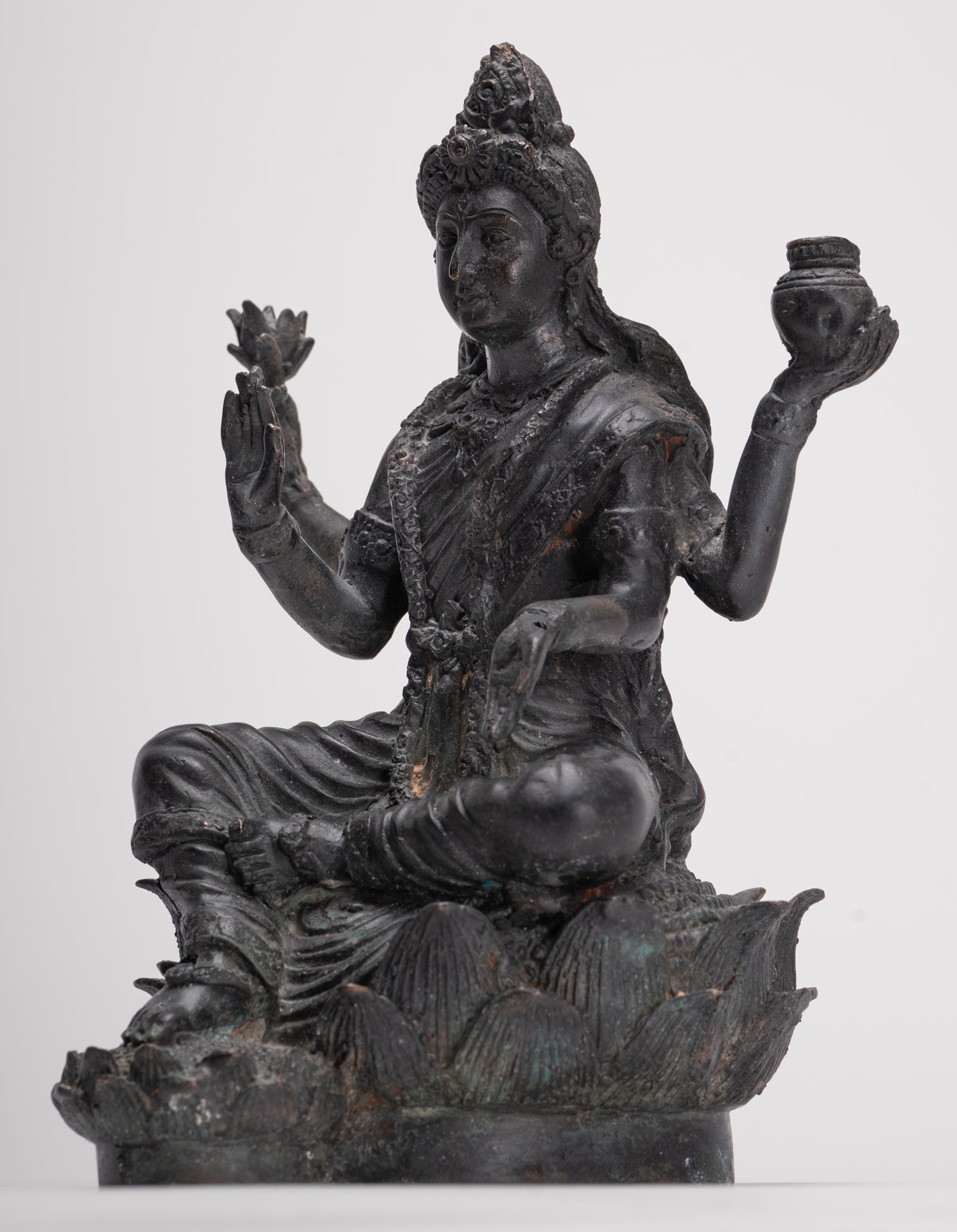Shiva Statue - Antique Indian Style Bronze Seated 4-Arm Shiva Statue - 25cm/10"