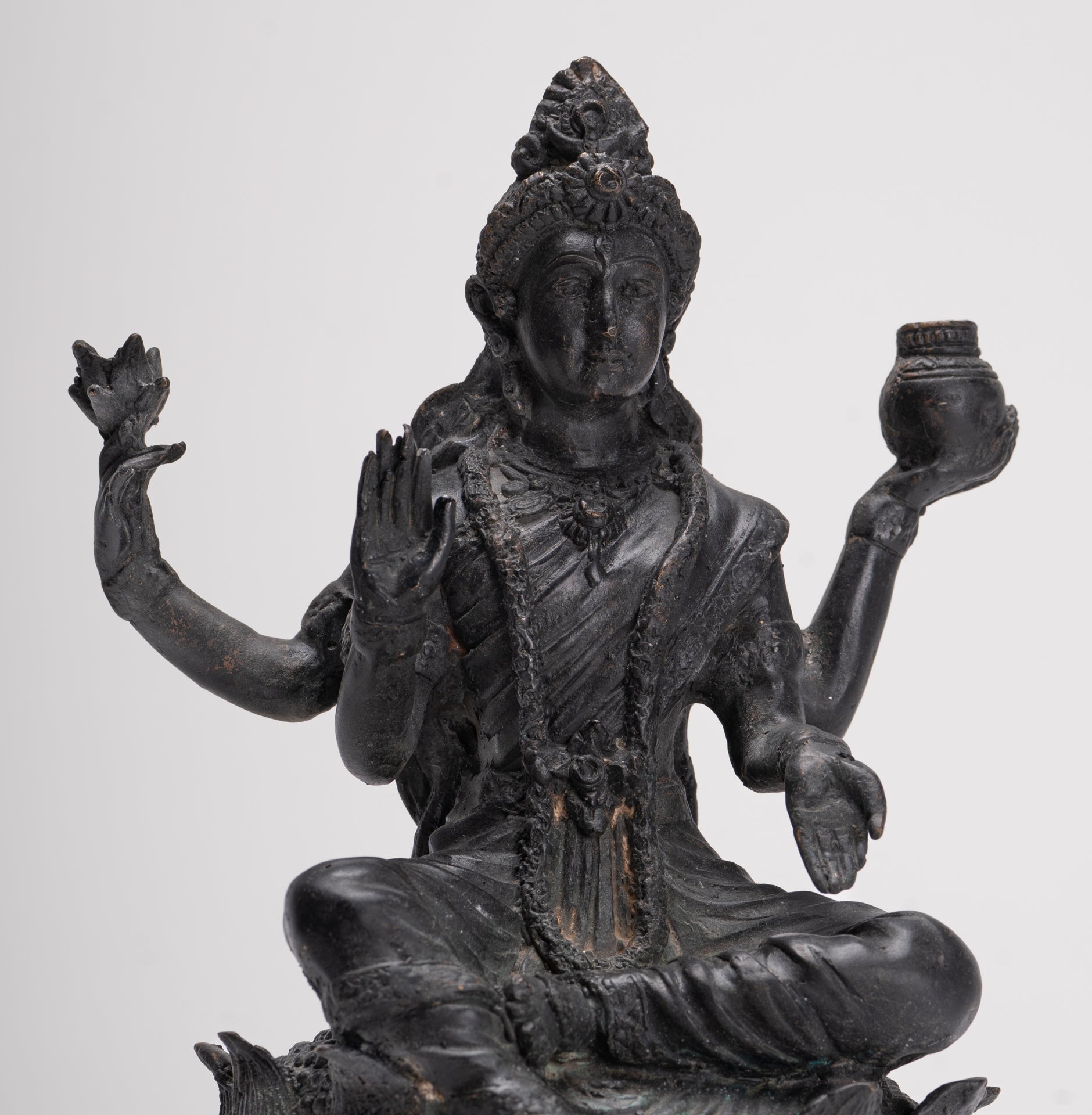 Shiva Statue - Antique Indian Style Bronze Seated 4-Arm Shiva Statue - 25cm/10"