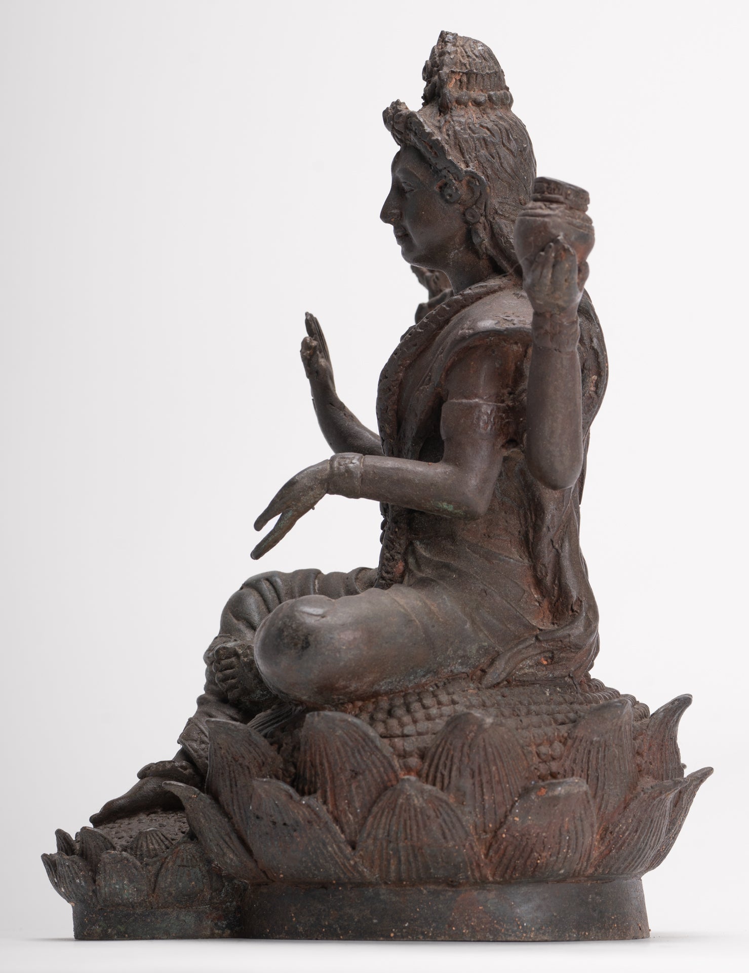 Shiva Statue - Antique Indian Style Bronze Seated 4-Arm Shiva Statue - 25cm/10"