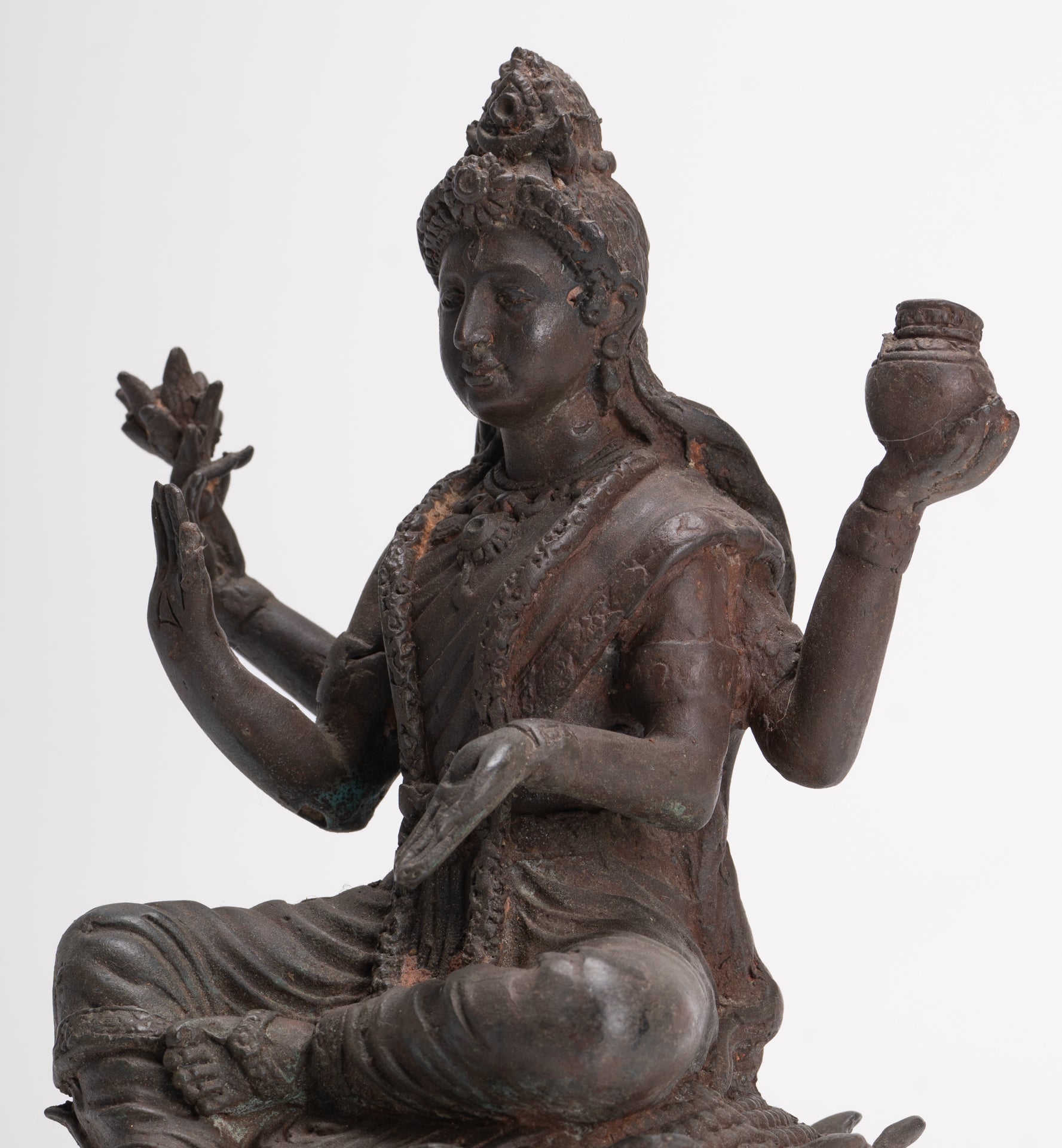 Shiva Statue - Antique Indian Style Bronze Seated 4-Arm Shiva Statue - 25cm/10"