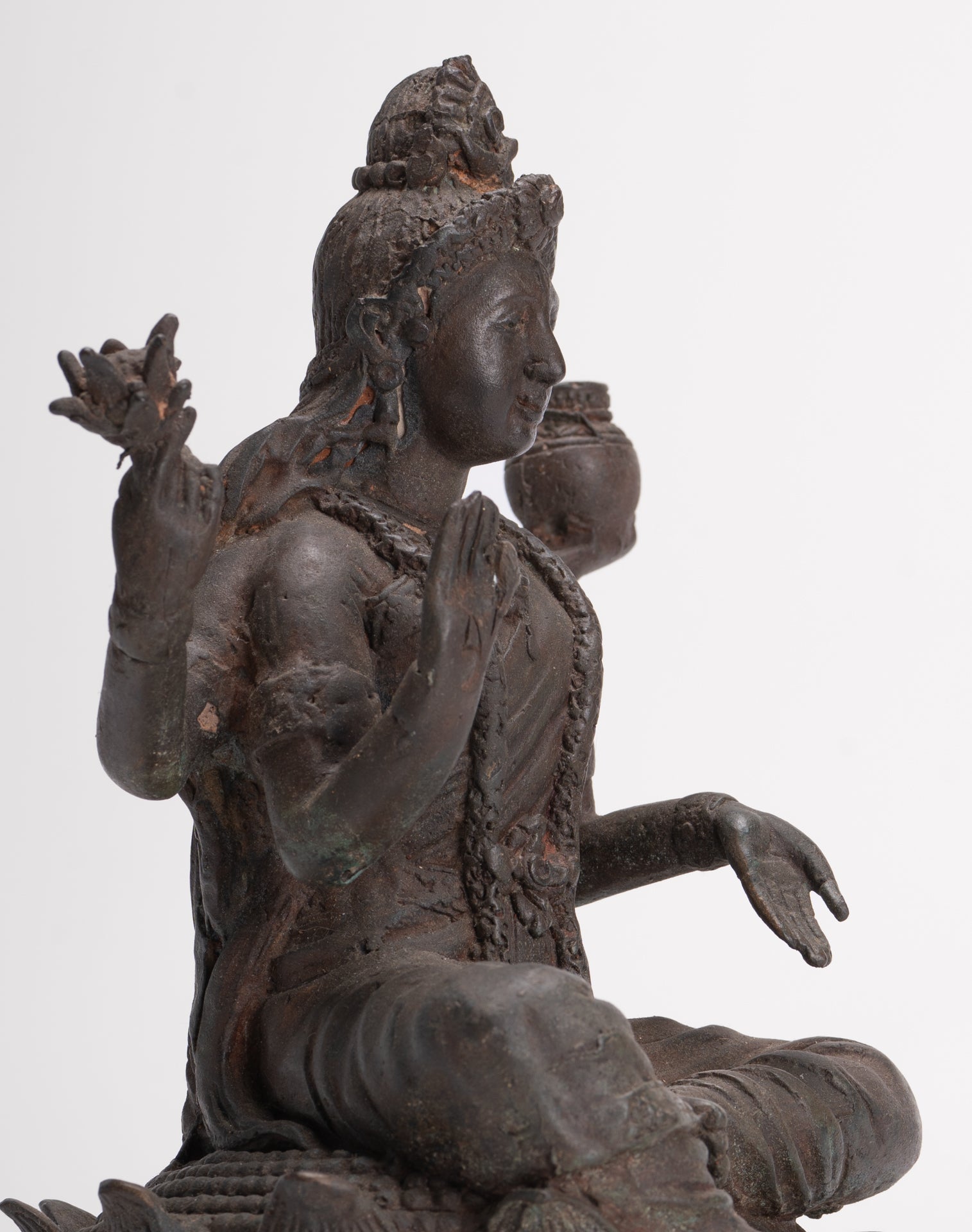 Shiva Statue - Antique Indian Style Bronze Seated 4-Arm Shiva Statue - 25cm/10"