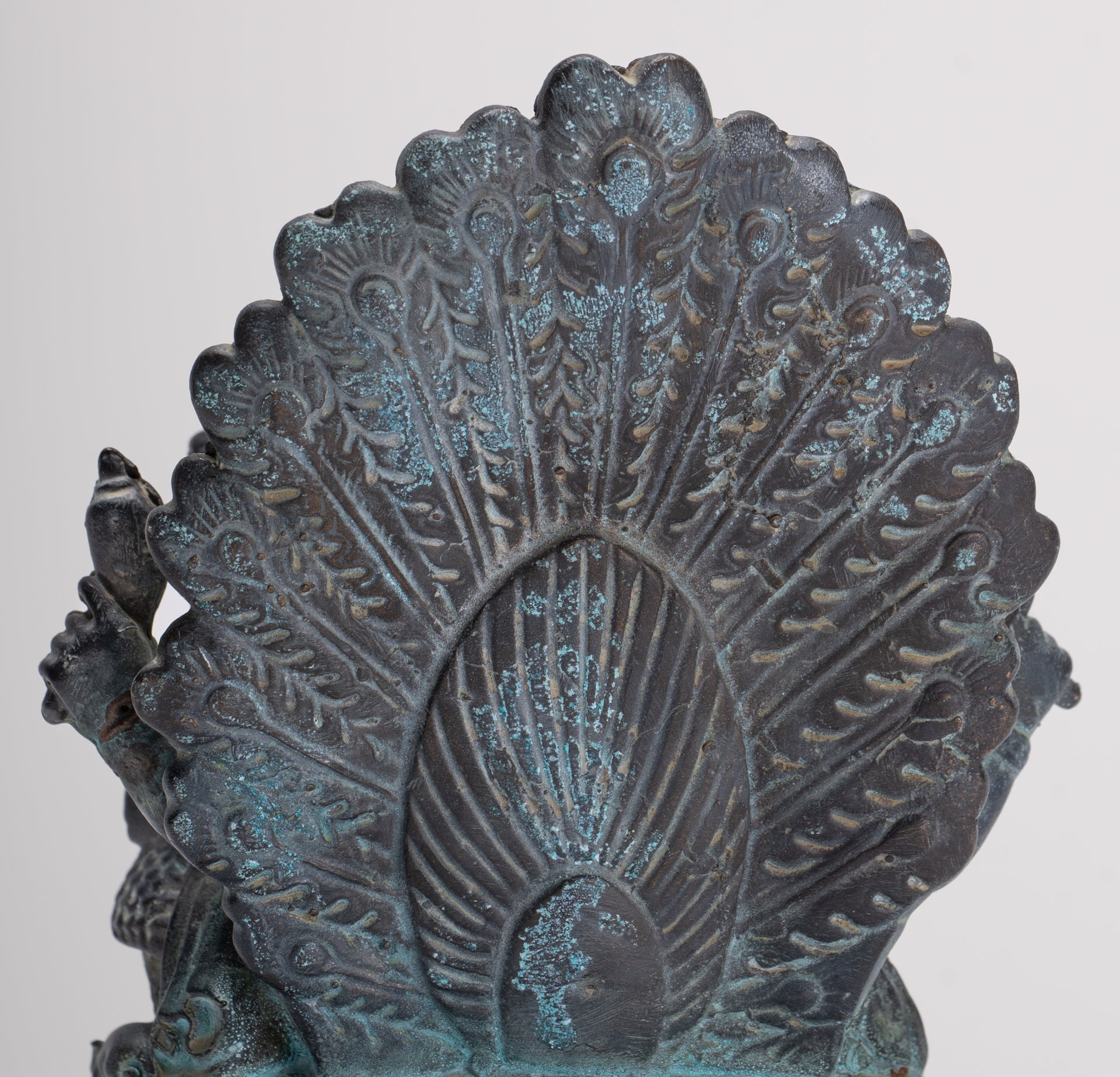 Ganesh - Antique Thai Style Bronze Seated Mayuresha Ganapathy Statue  - 13cm/5"