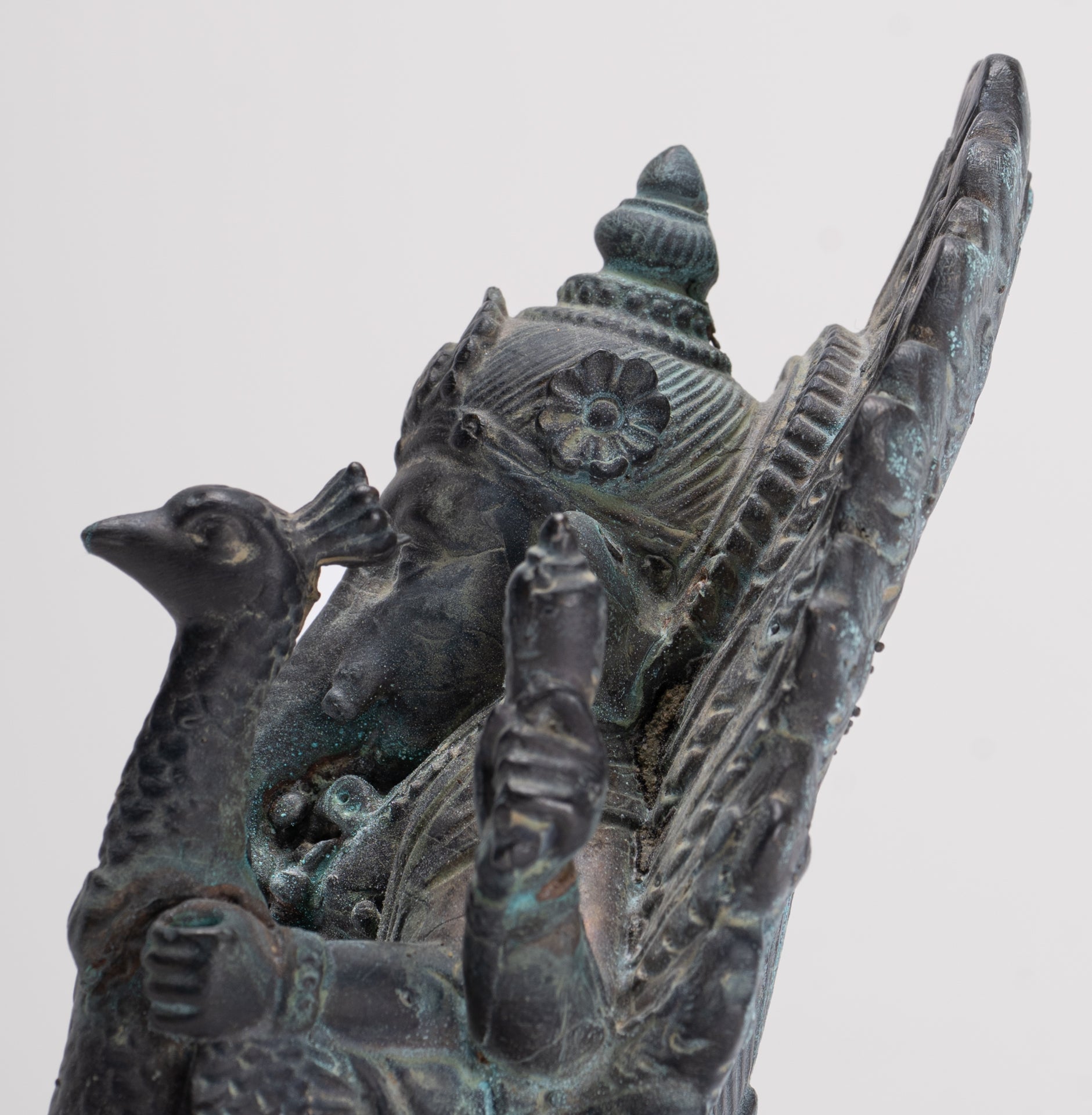 Ganesh - Antique Thai Style Bronze Seated Mayuresha Ganapathy Statue  - 13cm/5"