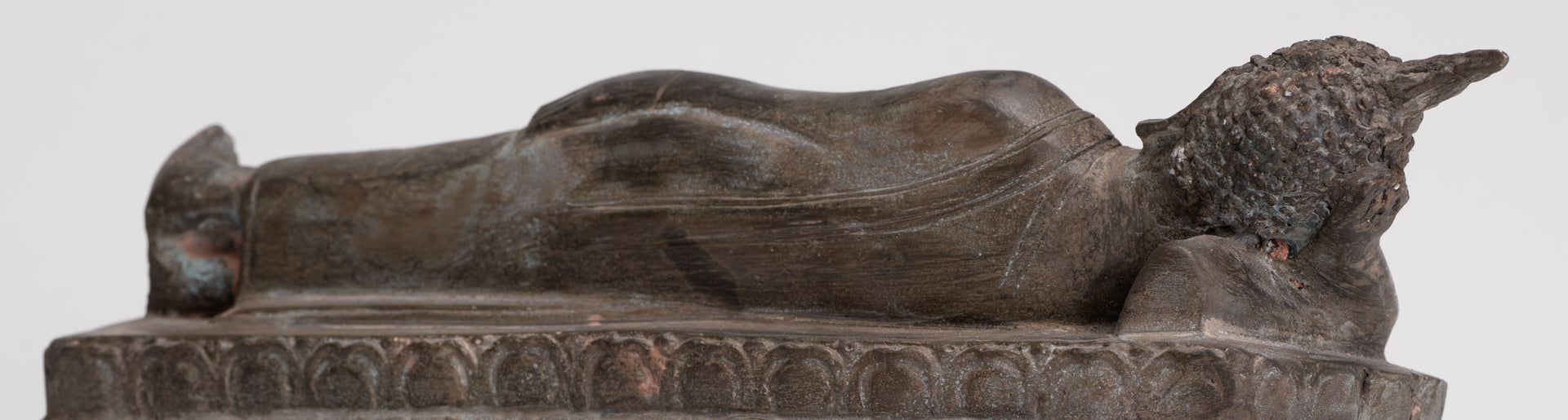 Buddha Statue - Antique Thai Style Bronze Sukhothai Reclining Nirvana Buddha Statue - 27cm/11"