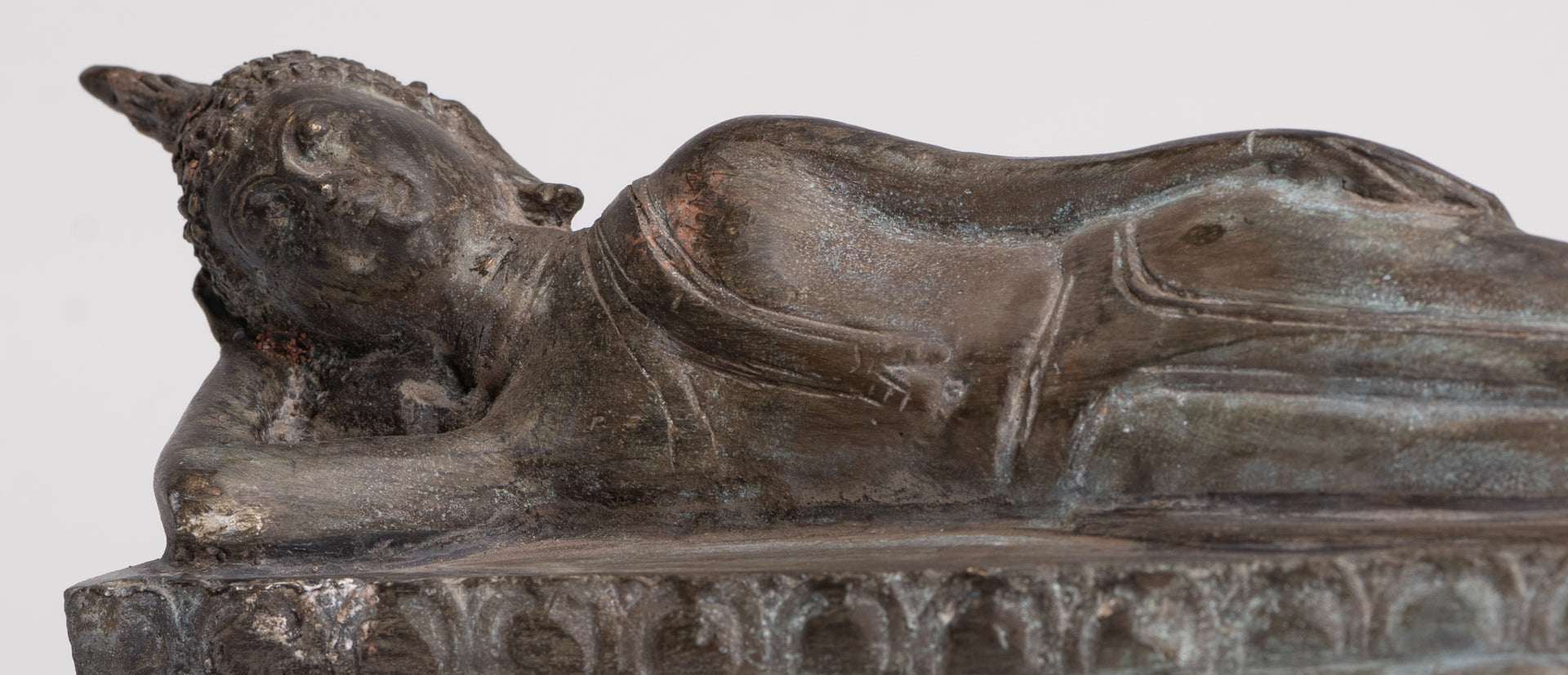 Buddha Statue - Antique Thai Style Bronze Sukhothai Reclining Nirvana Buddha Statue - 27cm/11"