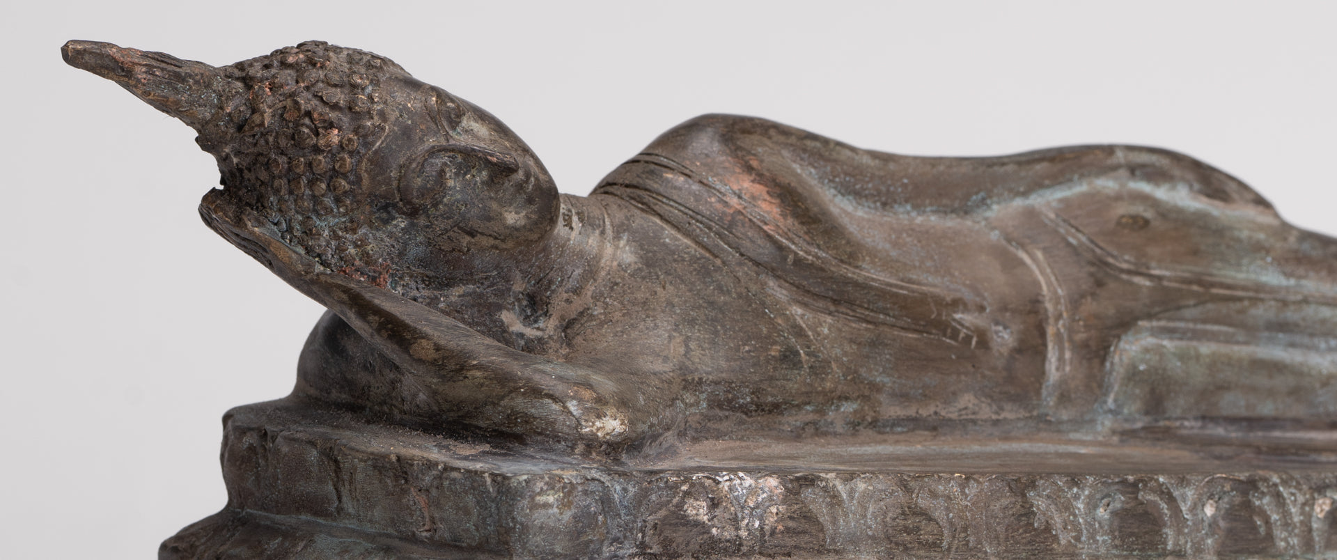 Buddha Statue - Antique Thai Style Bronze Sukhothai Reclining Nirvana Buddha Statue - 27cm/11"