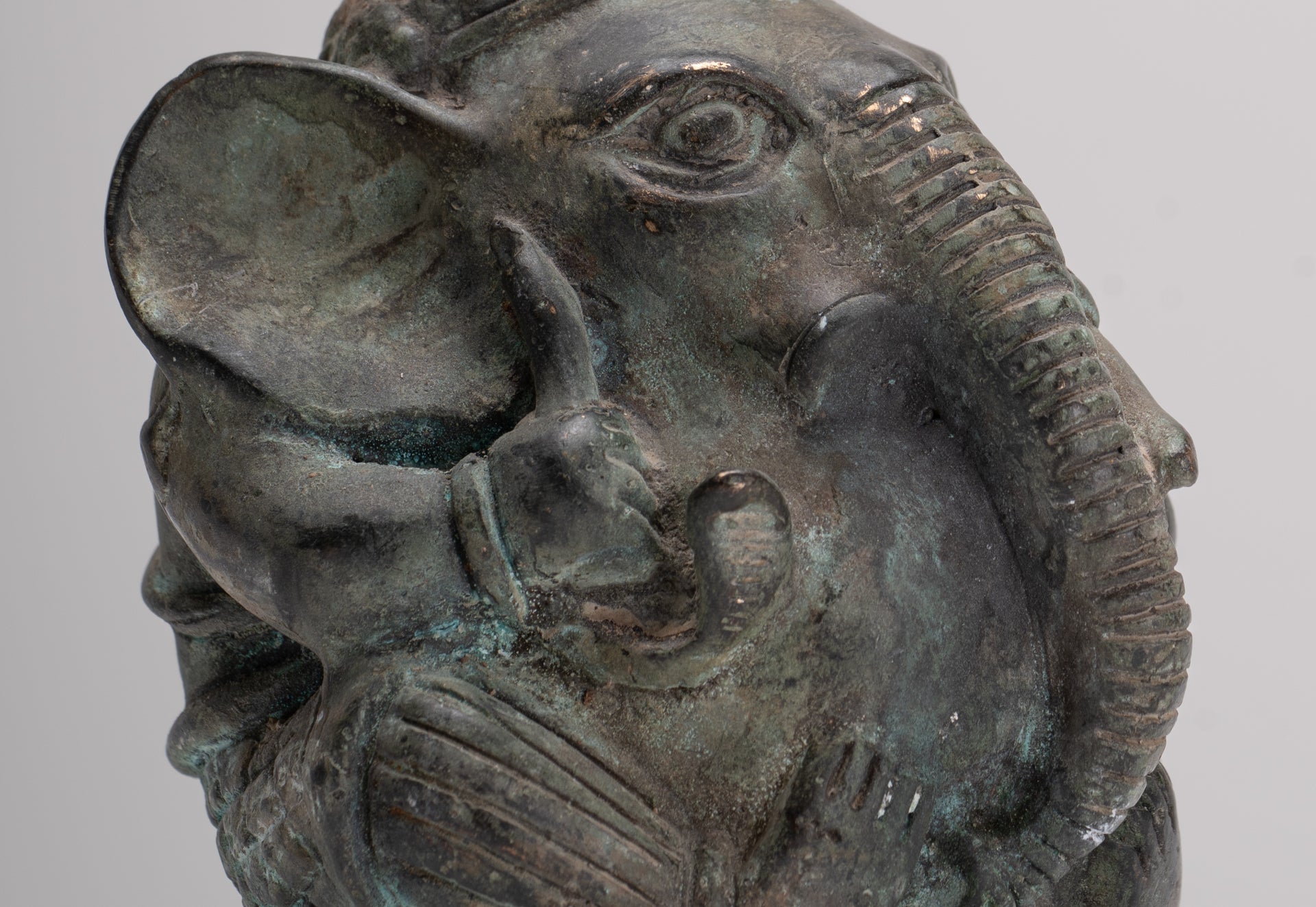 Antique Khmer Style Bronze Seated Round Elephant Statue - 12cm/5" Tall