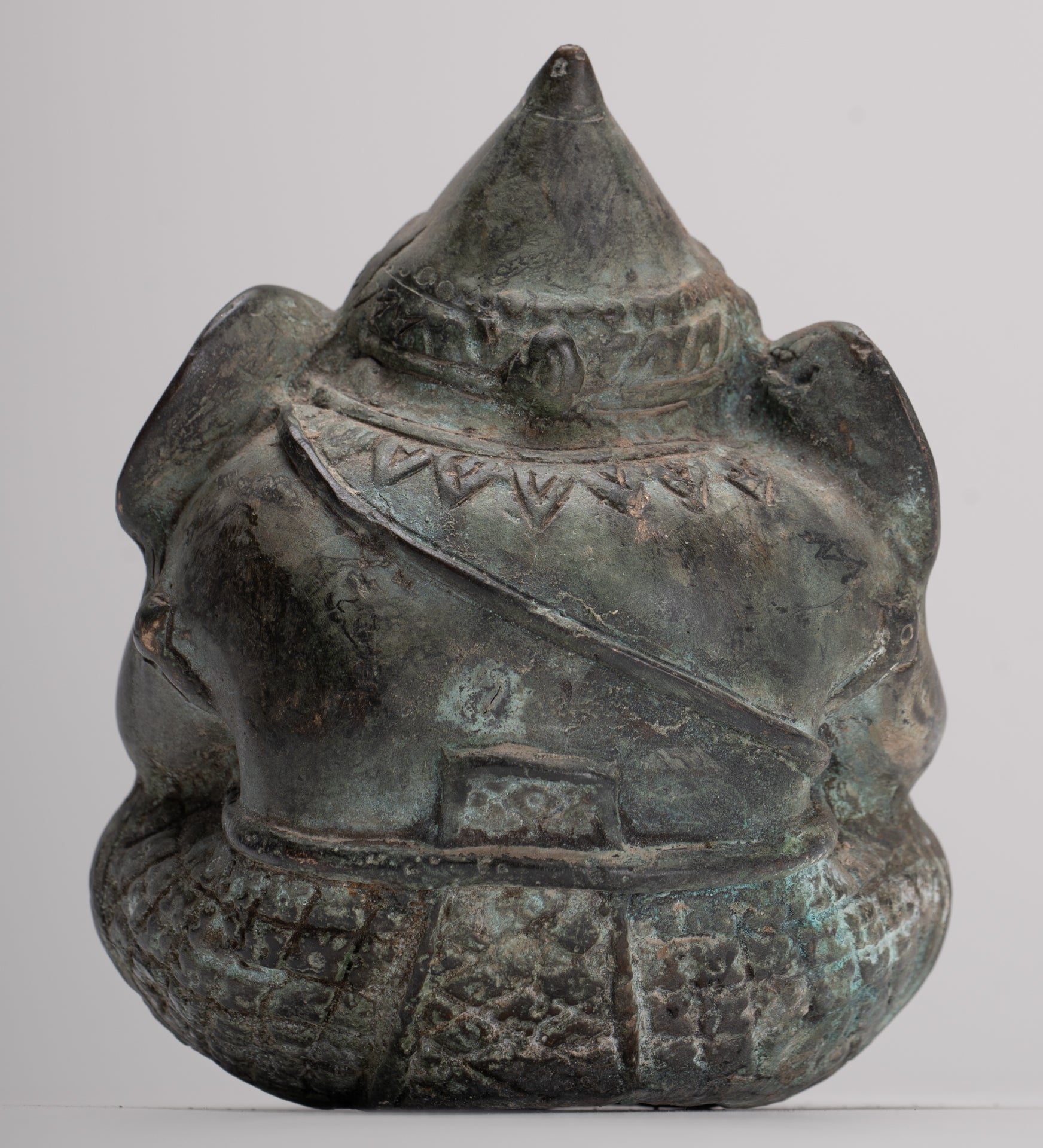 Antique Khmer Style Bronze Seated Round Elephant Statue - 12cm/5" Tall