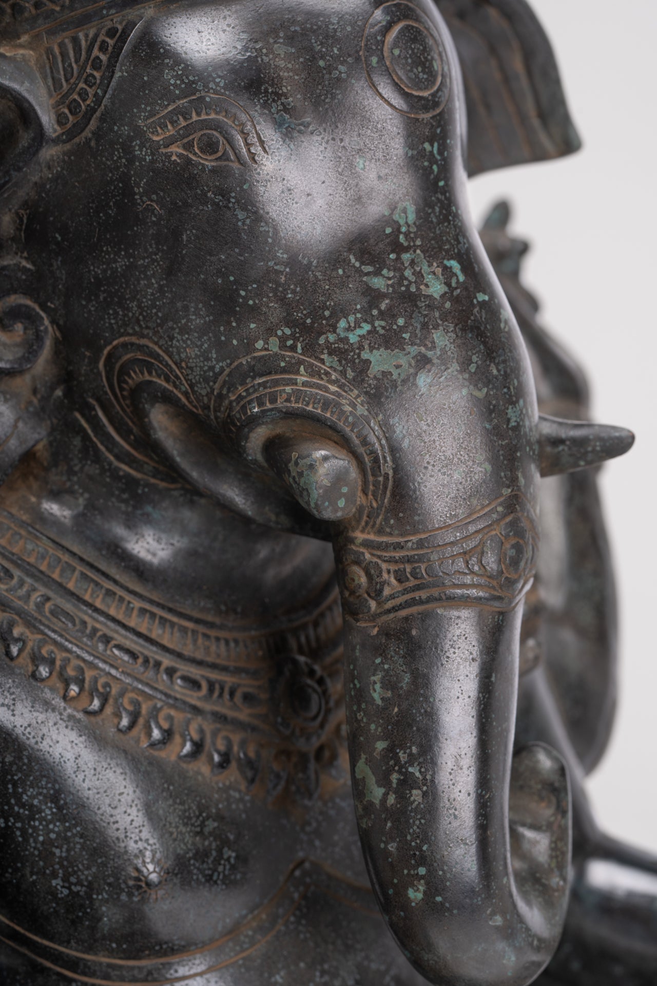 Large Ganesha Statue - Antique Khmer Style Angkor Wat Bronze Seated Four Arm Ganesh Statue - 56cm/22"