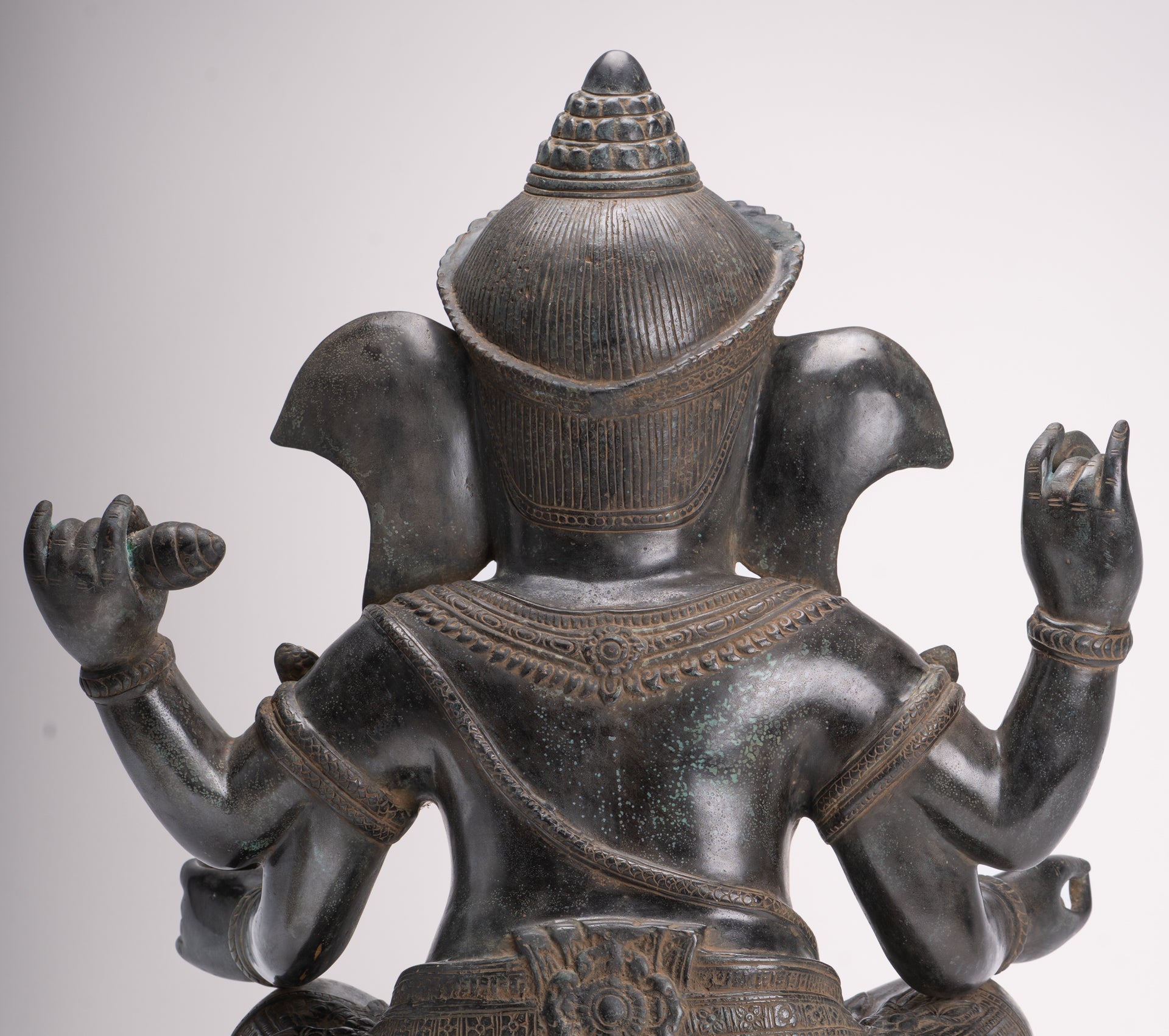 Large Ganesha Statue - Antique Khmer Style Angkor Wat Bronze Seated Four Arm Ganesh Statue - 56cm/22"