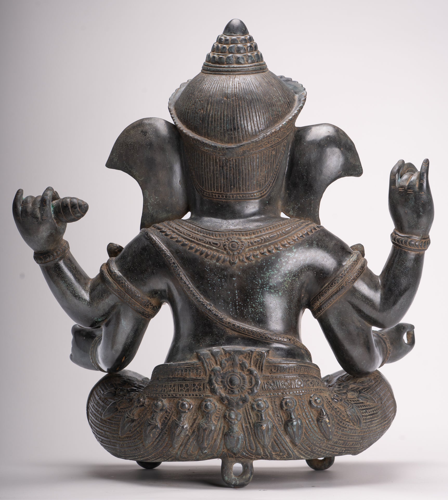 Large Ganesha Statue - Antique Khmer Style Angkor Wat Bronze Seated Four Arm Ganesh Statue - 56cm/22"