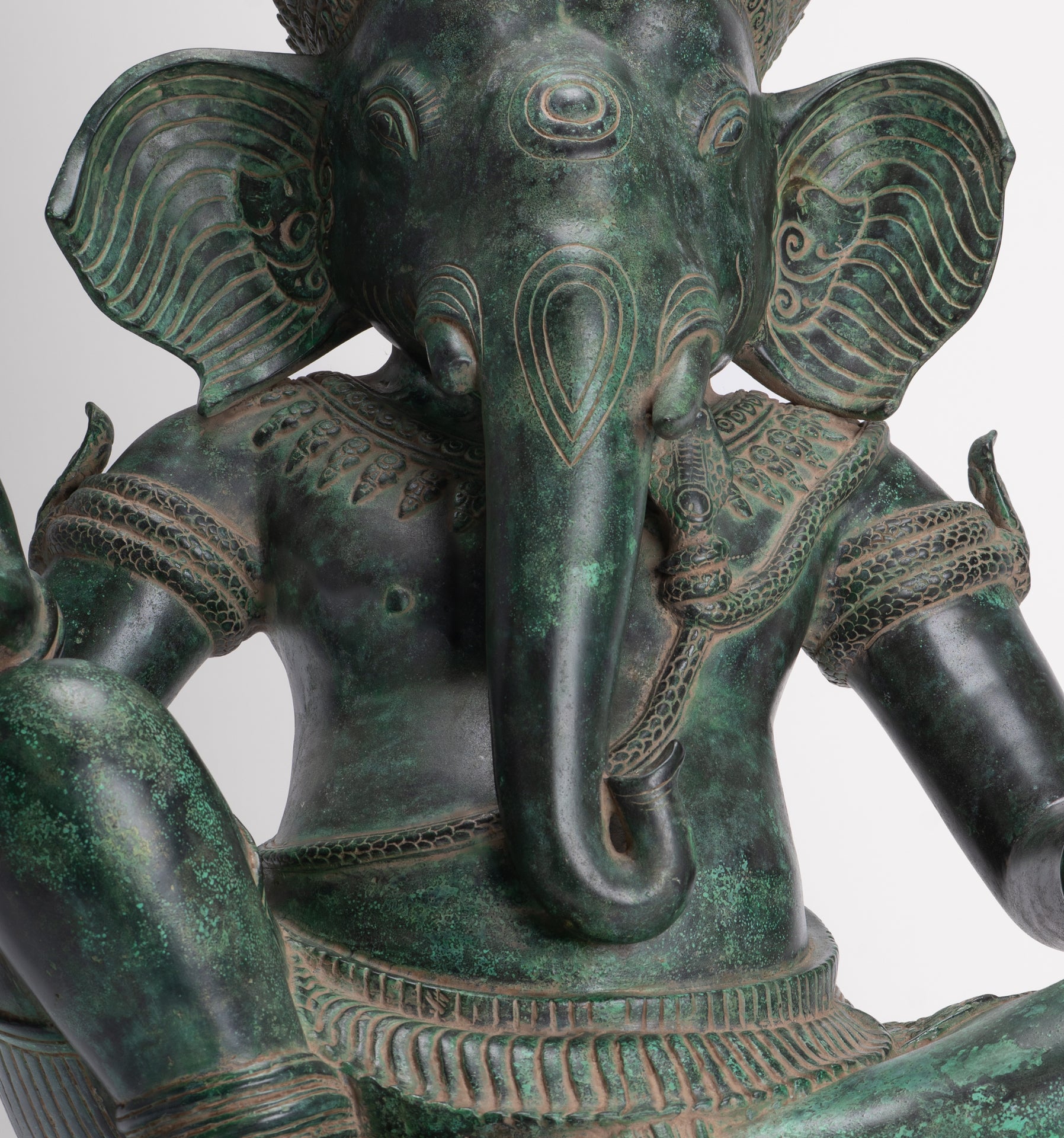 Ganesha Statue - Antique Khmer Style Bronze Seated Ganesha Statue - 63cm/24"