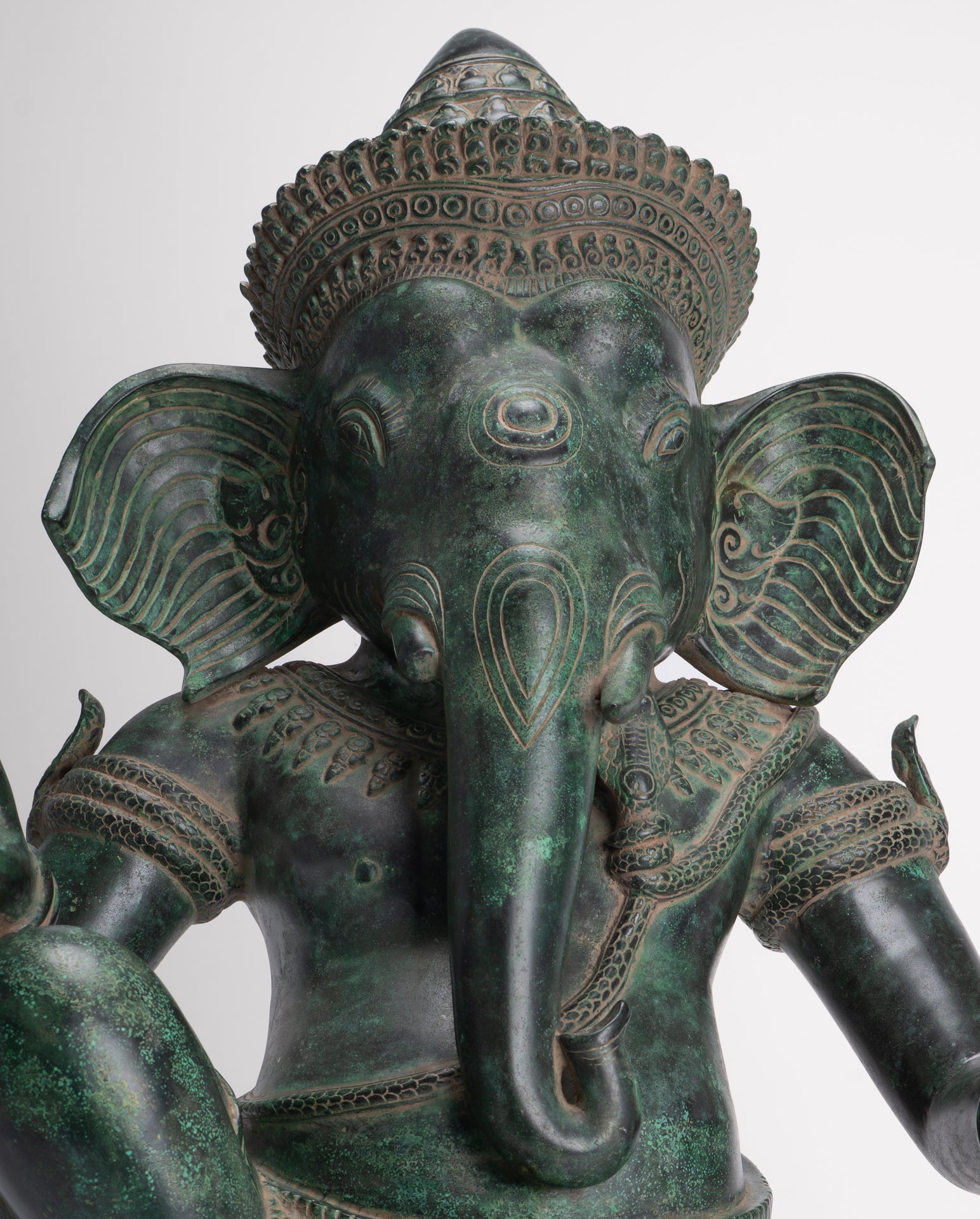 Ganesha Statue - Antique Khmer Style Bronze Seated Ganesha Statue - 63cm/24"