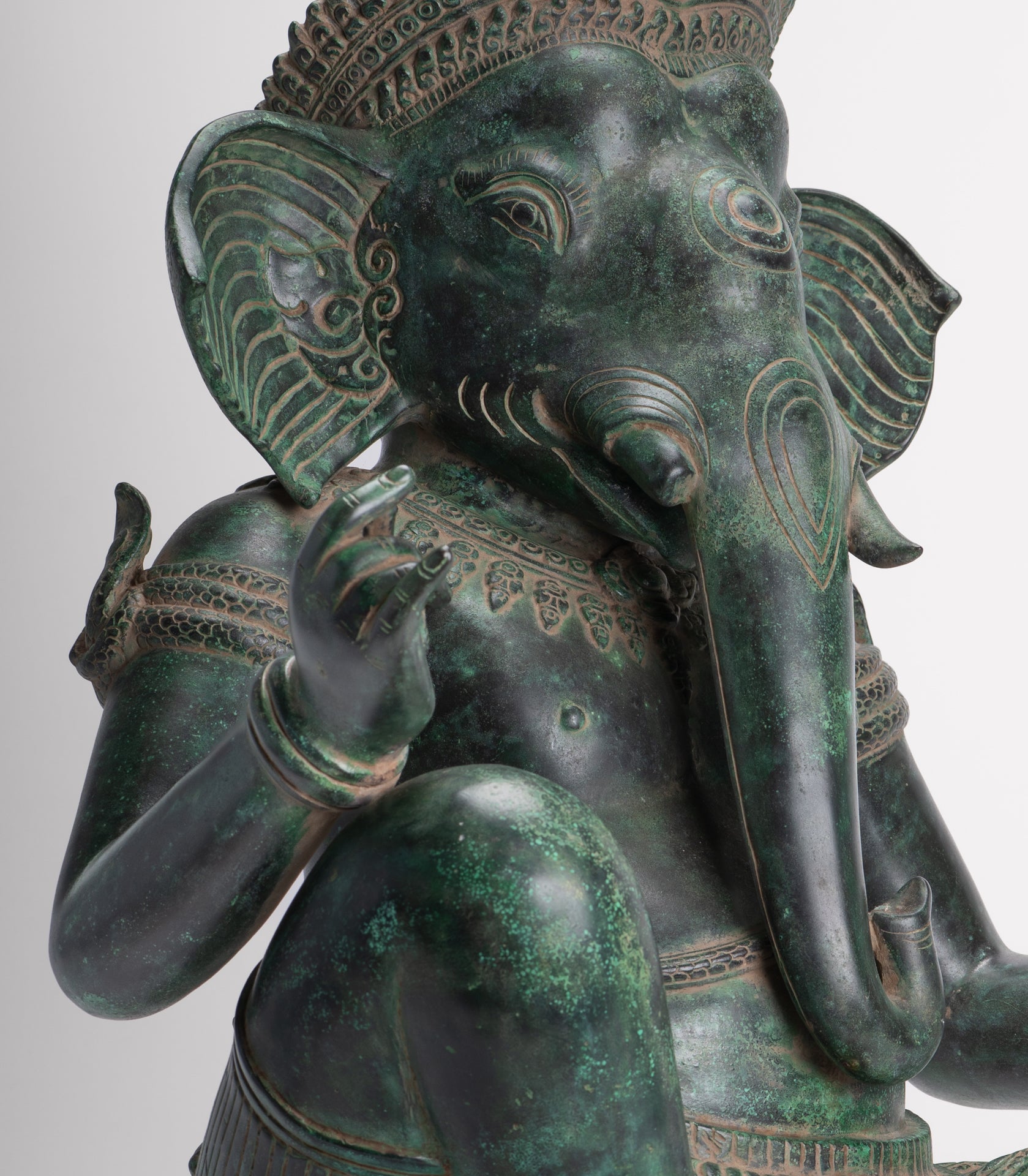 Ganesha Statue - Antique Khmer Style Bronze Seated Ganesha Statue - 63cm/24"