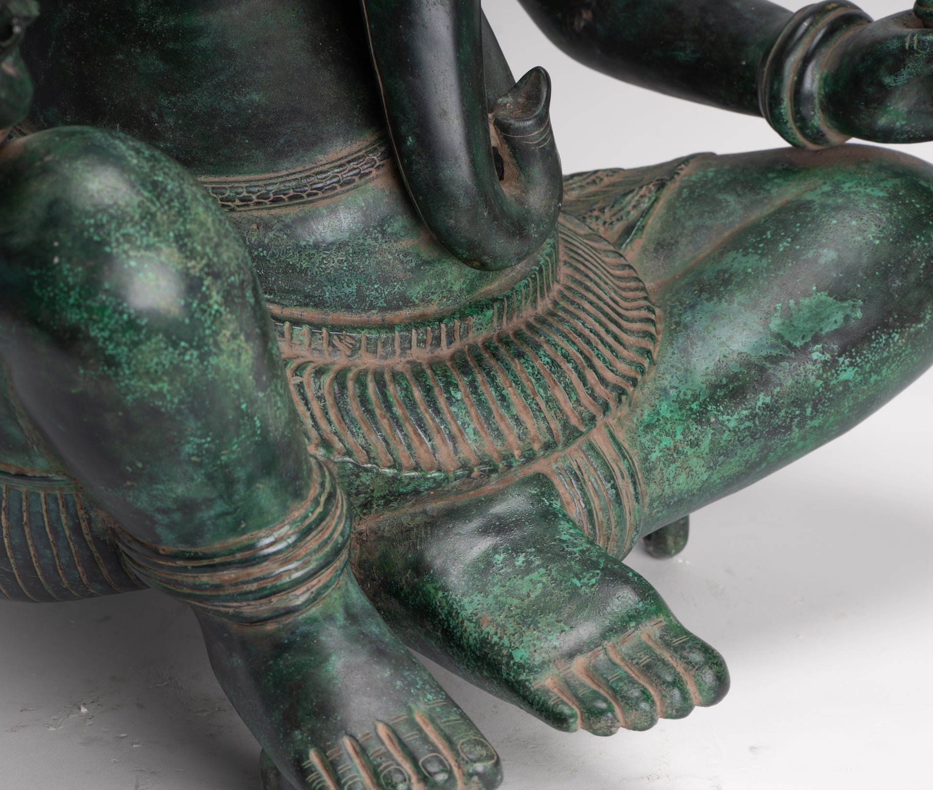 Ganesha Statue - Antique Khmer Style Bronze Seated Ganesha Statue - 63cm/24"