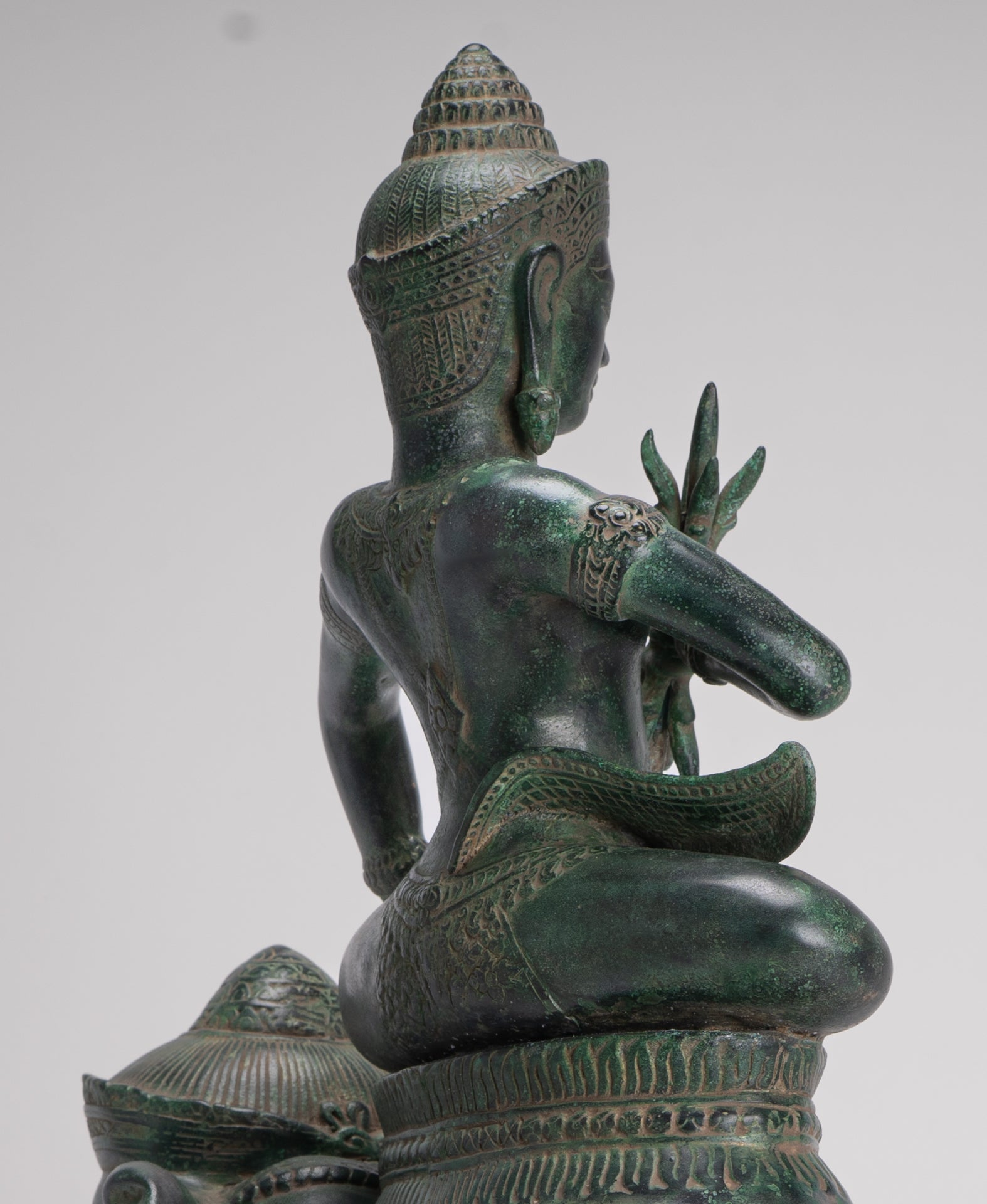 Indra Statue - Antique Khmer Style Bronze Erawan Airavata Statue with Indra - 59cm/24"