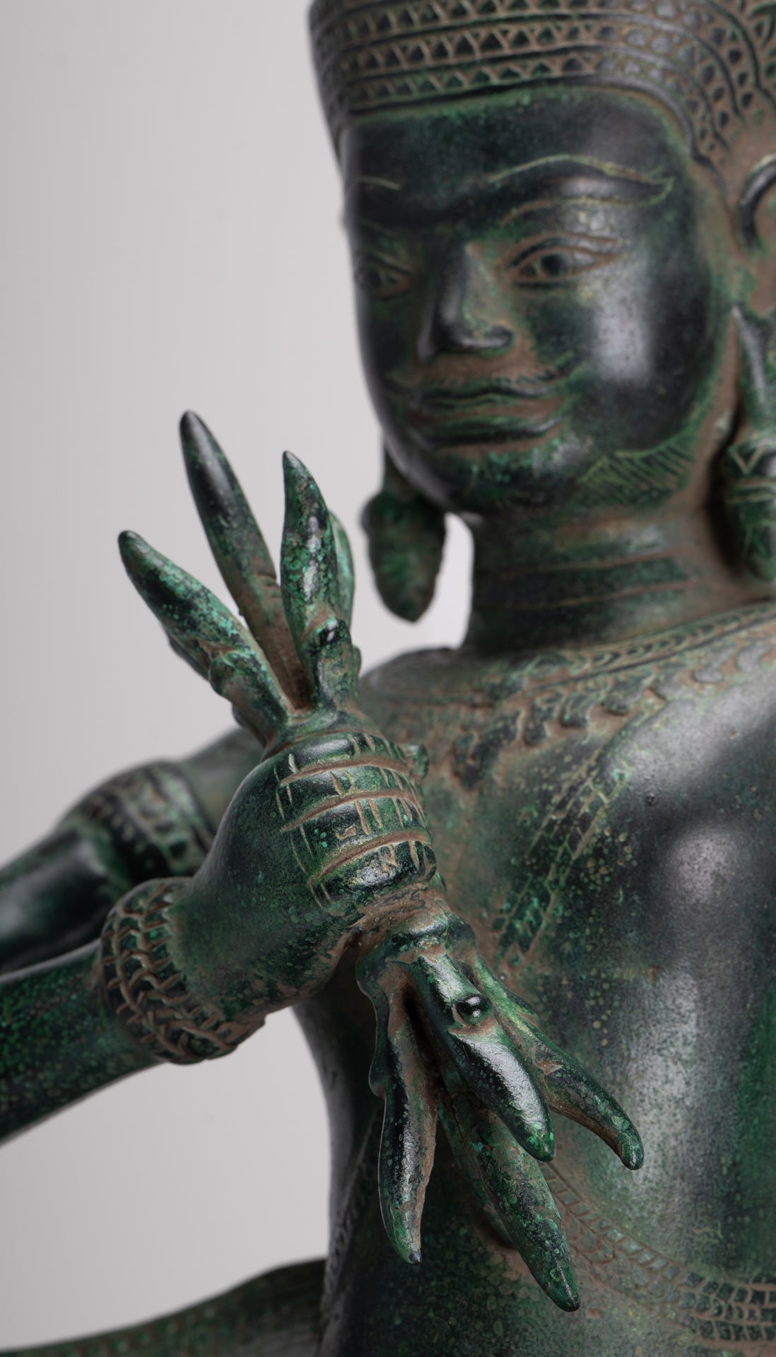 Indra Statue - Antique Khmer Style Bronze Erawan Airavata Statue with Indra - 59cm/24"