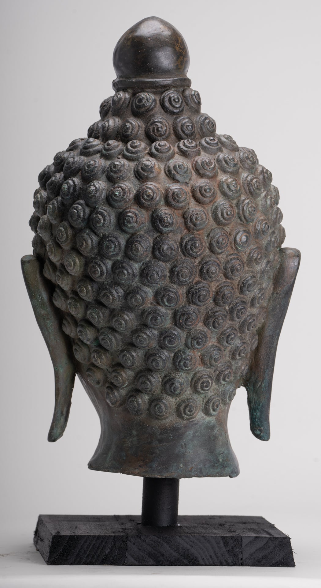 Buddha Head - Antique Thai Style Chiang Saen Mounted Bronze Buddha Head - 45cm/18"