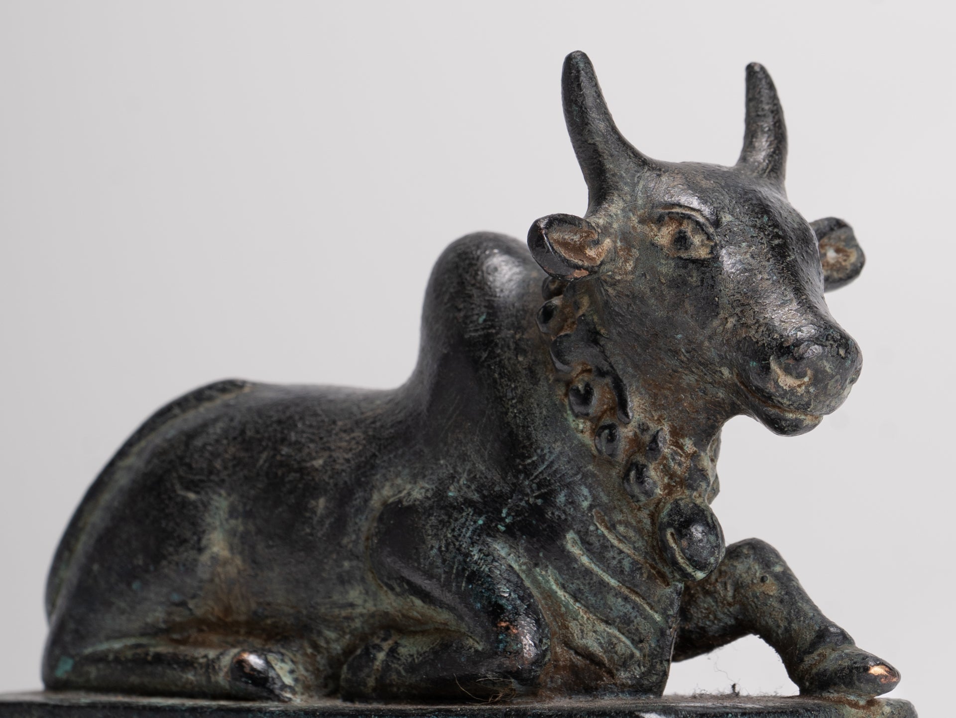 Antique Khmer Style Bronze Nandi Statue - Mount of Shiva - 10cm/4" Long