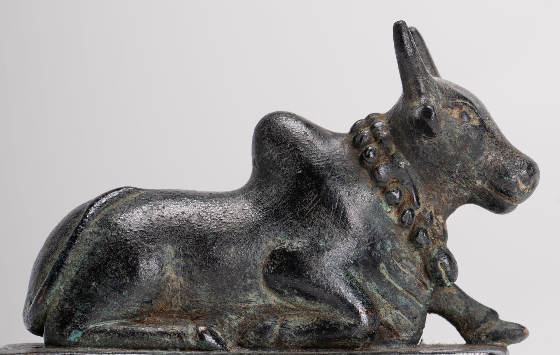 Antique Khmer Style Bronze Nandi Statue - Mount of Shiva - 10cm/4" Long