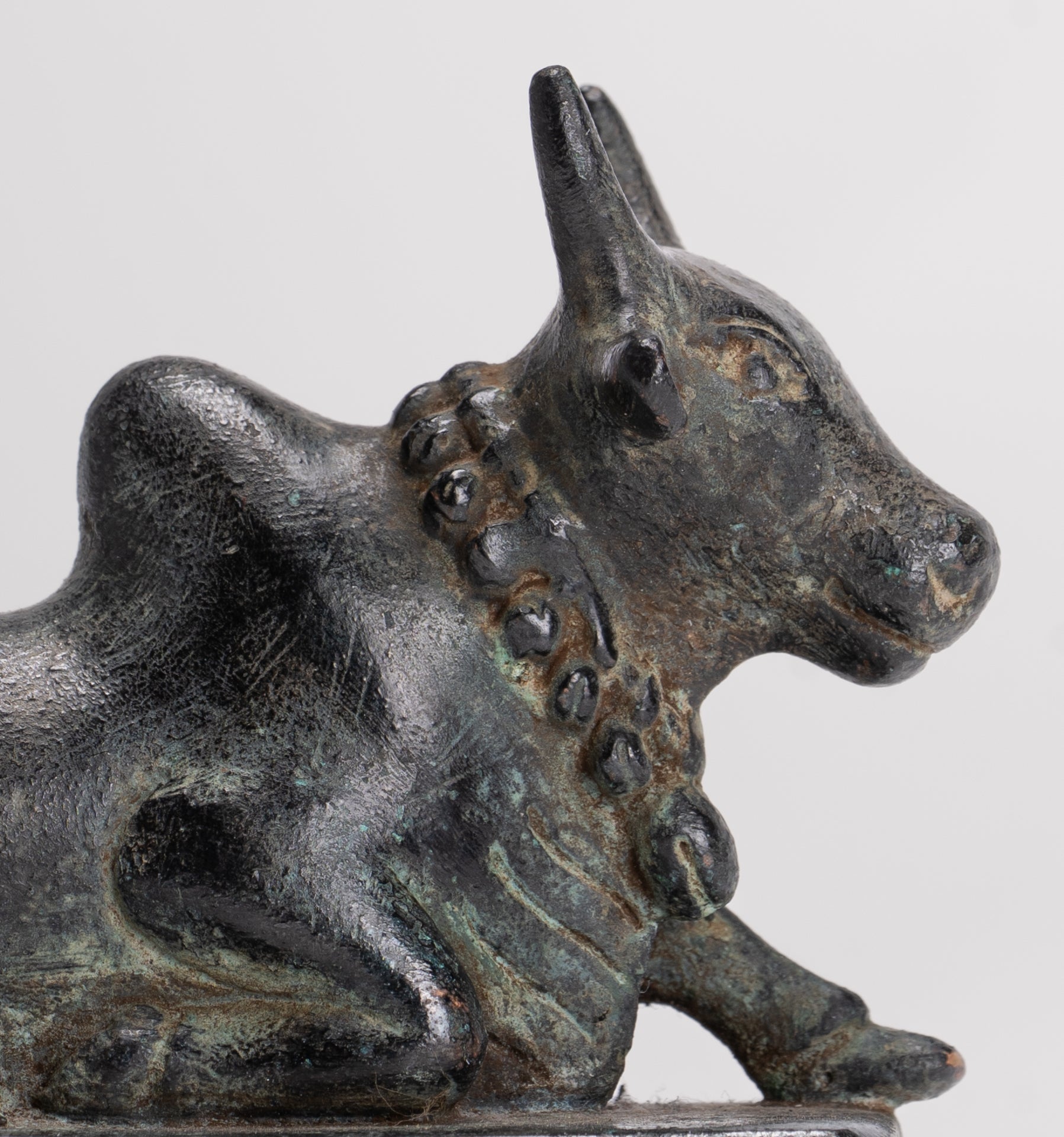 Antique Khmer Style Bronze Nandi Statue - Mount of Shiva - 10cm/4" Long