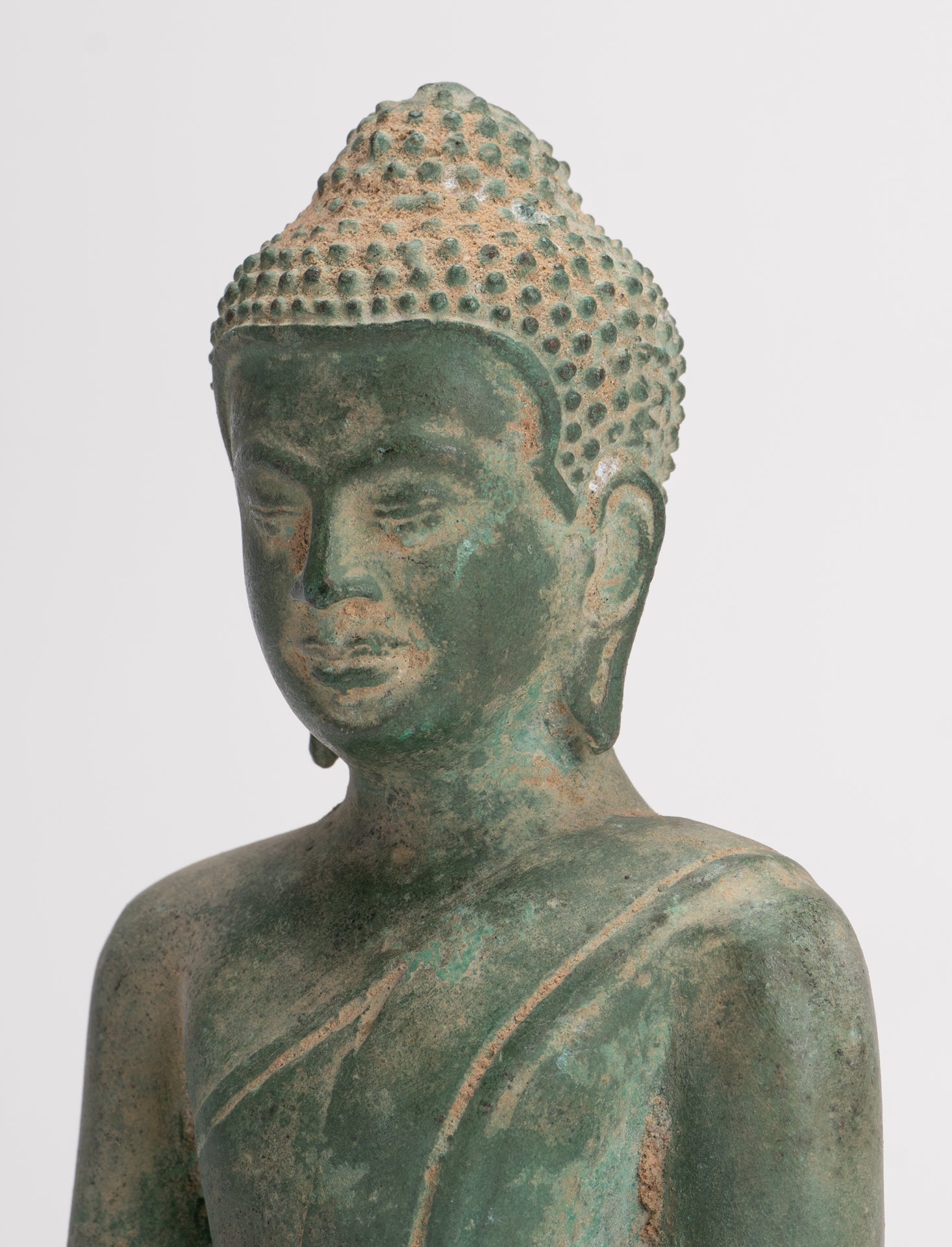 Buddha Statue - Antique Khmer Style Seated Meditation Buddha Statue - 18cm/7"