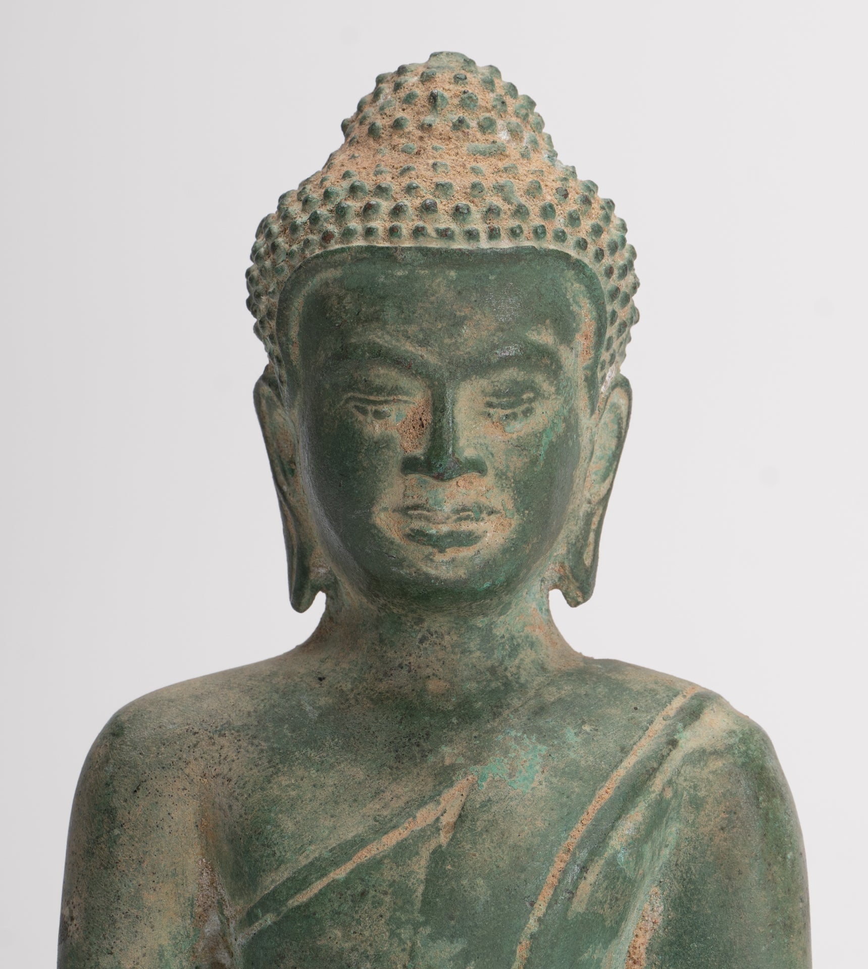 Buddha Statue - Antique Khmer Style Seated Meditation Buddha Statue - 18cm/7"