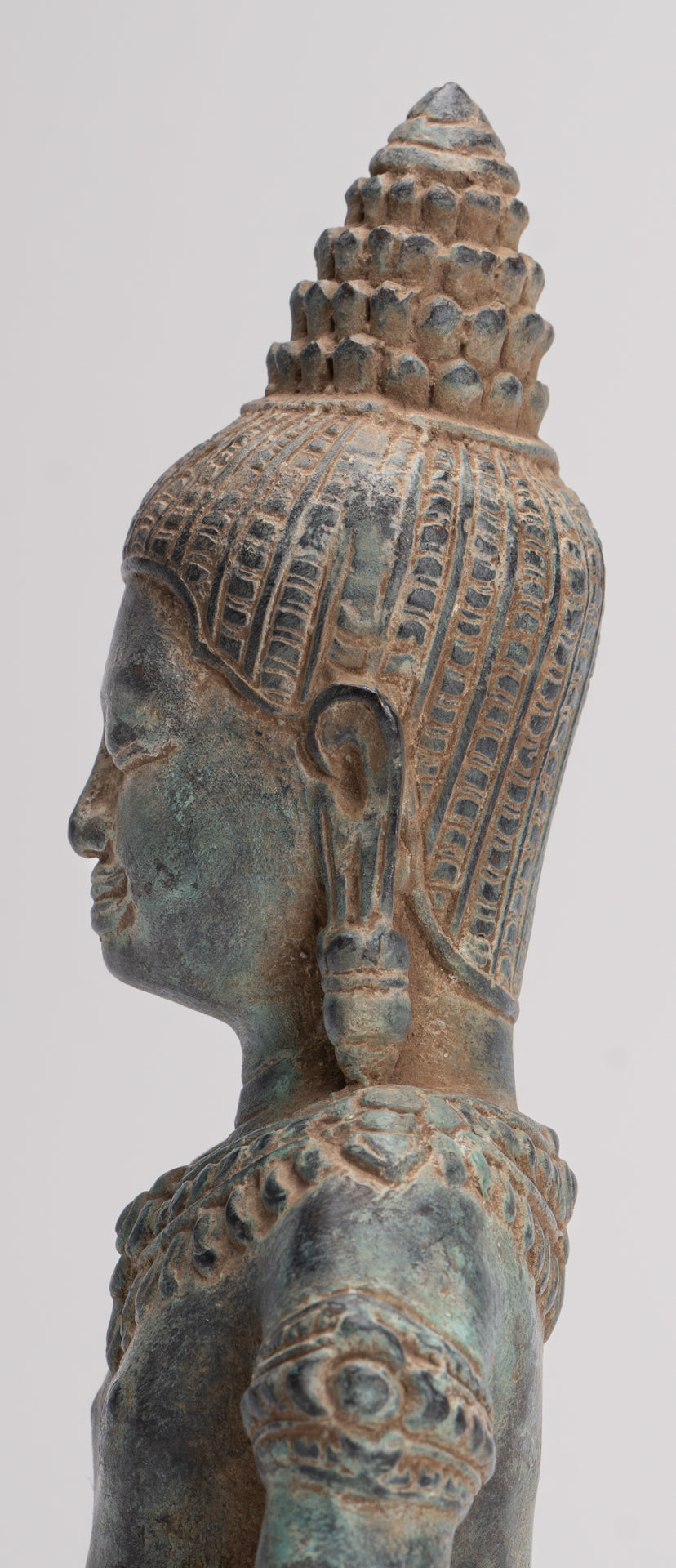 Buddha Statue - Antique Khmer Style Bronze Seated Meditation Bayon Buddha Statue - 22cm/9"