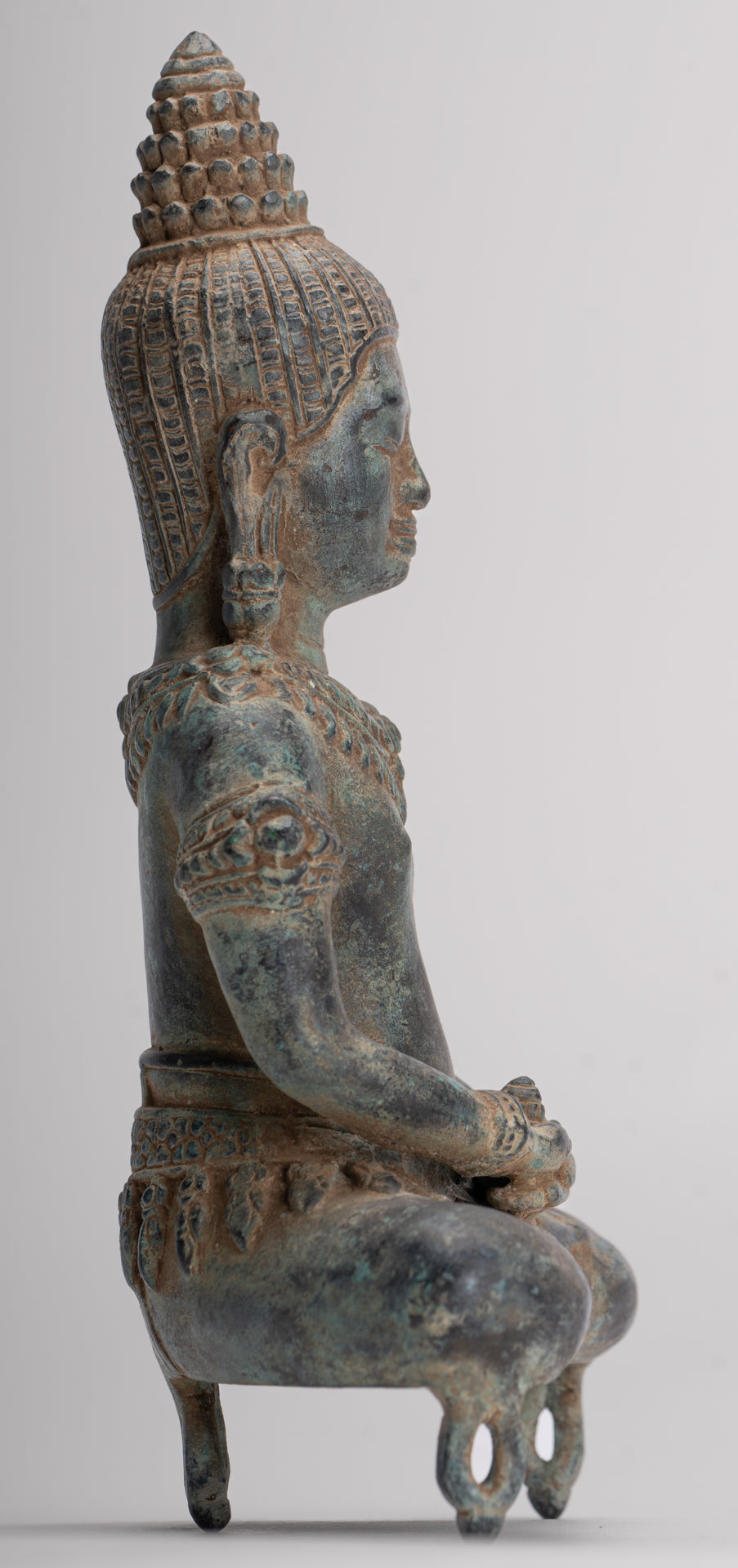 Buddha Statue - Antique Khmer Style Bronze Seated Meditation Bayon Buddha Statue - 22cm/9"