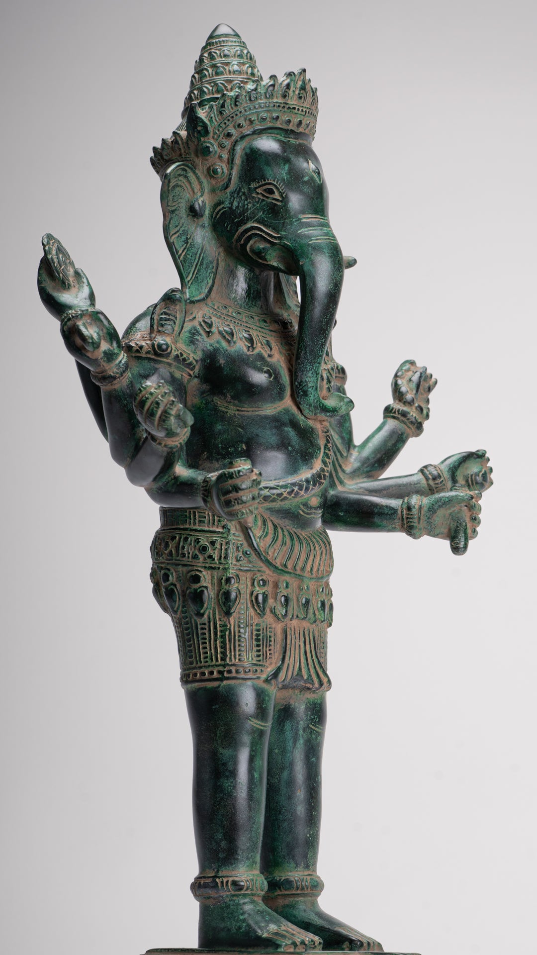 Ganesha Statue - Antique Khmer Style Bronze Angkor Wat Ganesha Statue on Yoni - 55cm/22"