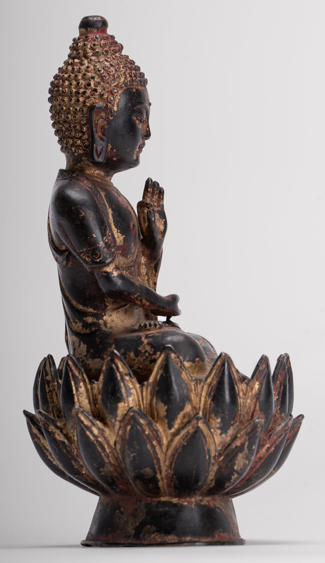 Antique Chinese Style Seated Dharmachakra Teaching Buddha Statue - 20cm/8"