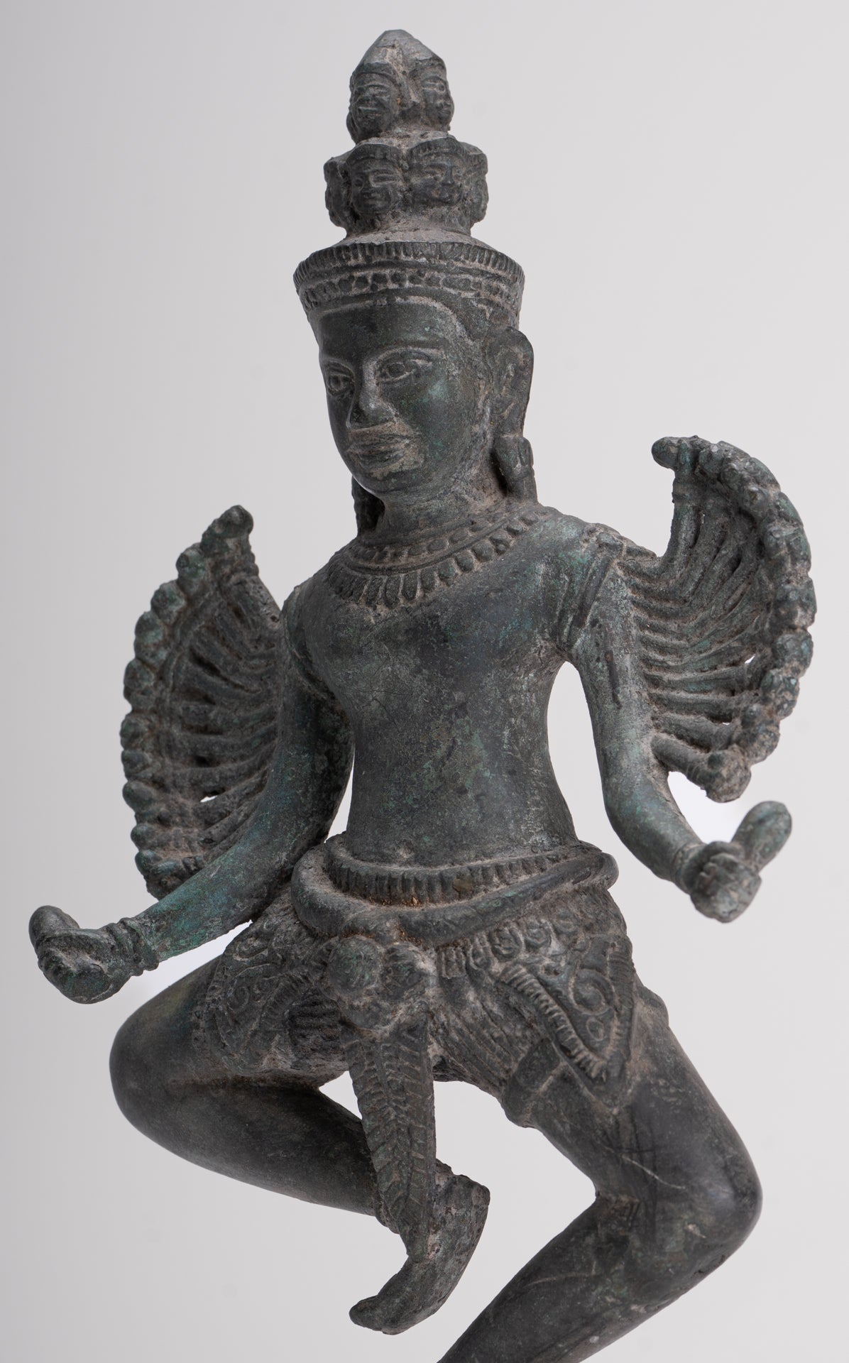 Antique Khmer Style Standing Bronze Angkor Wat Hevajra Statue - 26cm/10" Tall