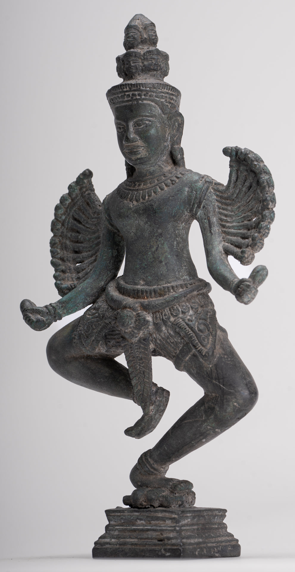 Antique Khmer Style Standing Bronze Angkor Wat Hevajra Statue - 26cm/10" Tall