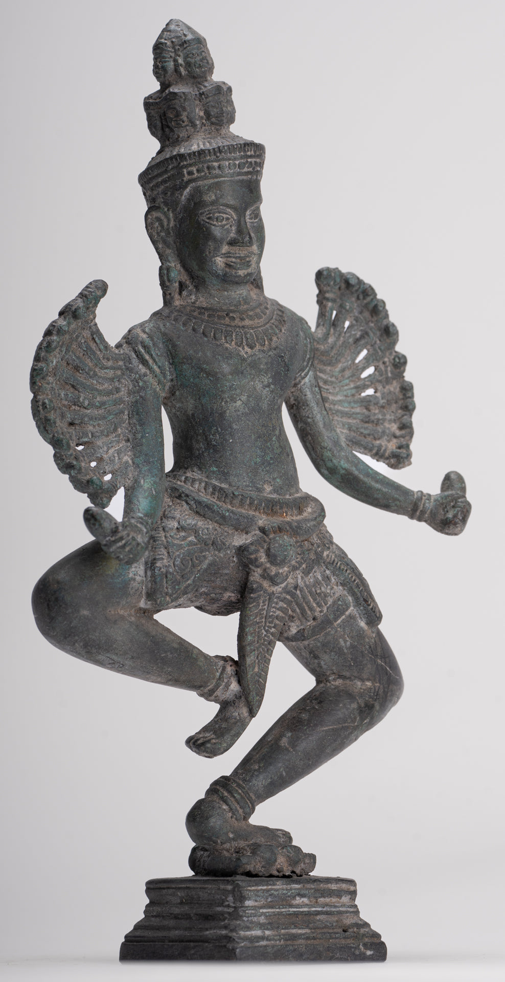 Antique Khmer Style Standing Bronze Angkor Wat Hevajra Statue - 26cm/10" Tall