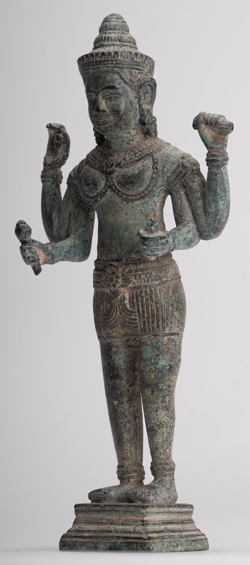 Vishnu Sculpture - Antique Angkor Wat Style Bronze Vishnu Statue - 25cm / 10"