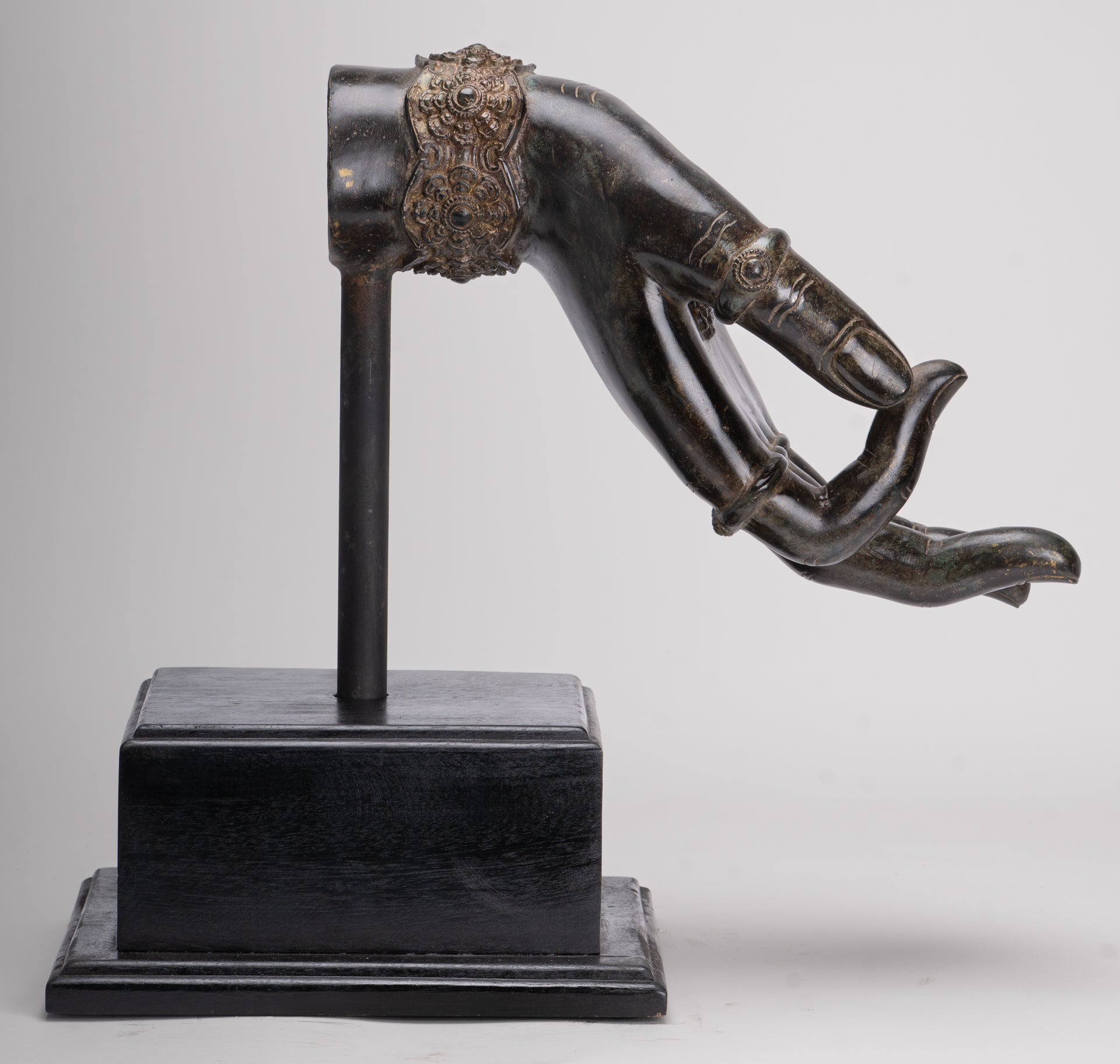 Mounted Antique Khmer Style Southeast Asia Bronze Teaching Hand - 37cm/15"