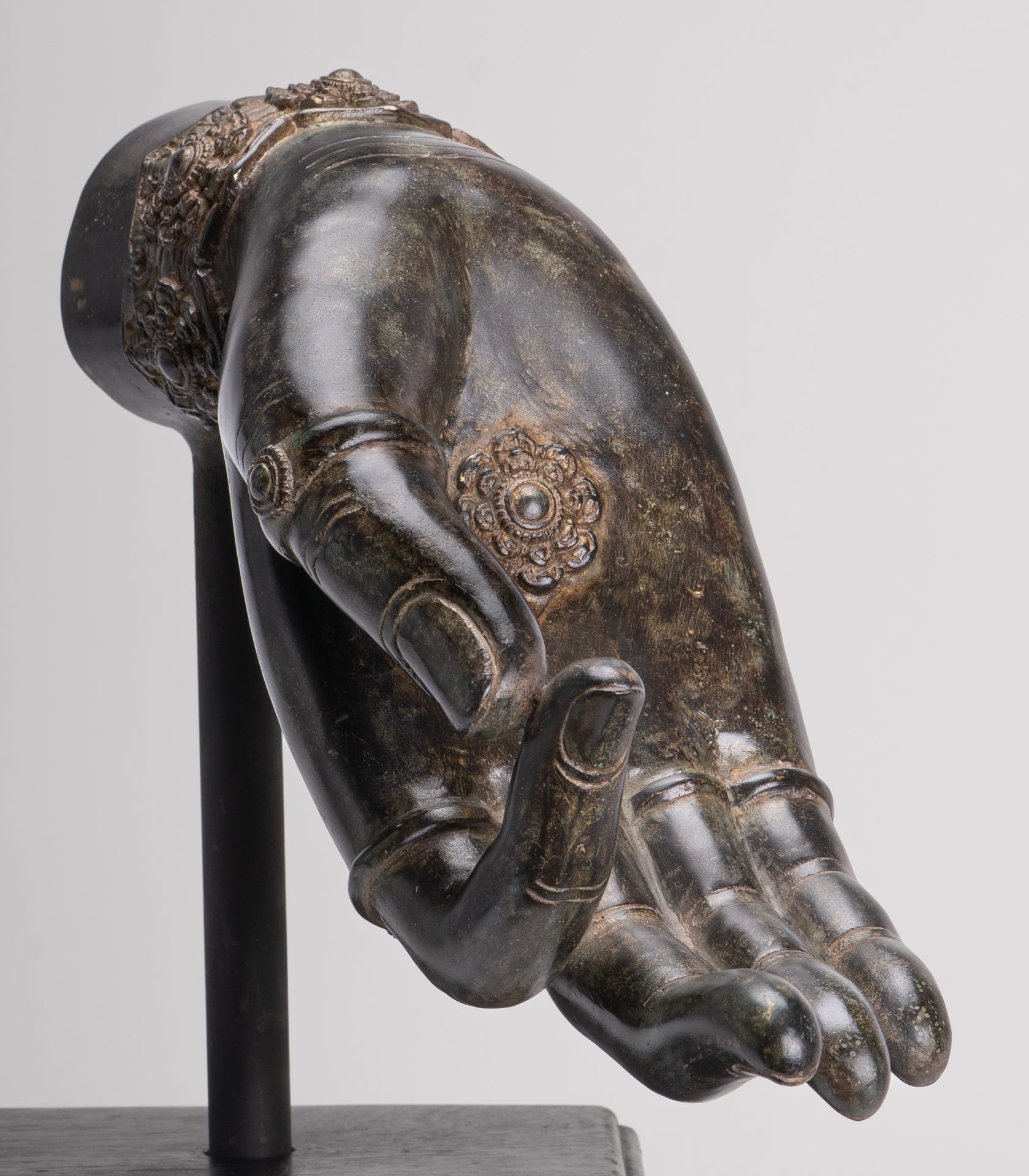 Mounted Antique Khmer Style Southeast Asia Bronze Teaching Hand - 37cm/15"