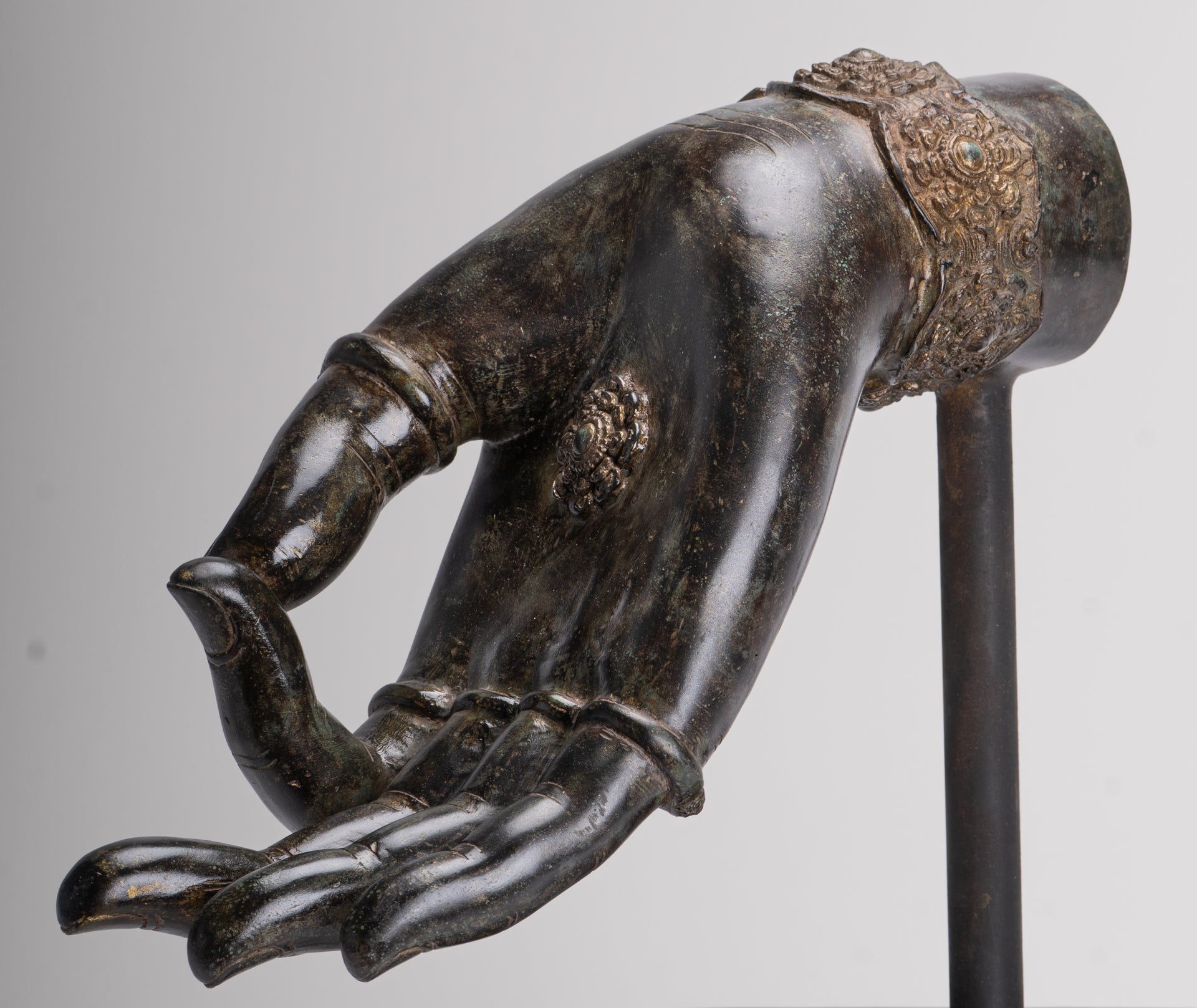 Mounted Antique Khmer Style Southeast Asia Bronze Teaching Hand - 37cm/15"