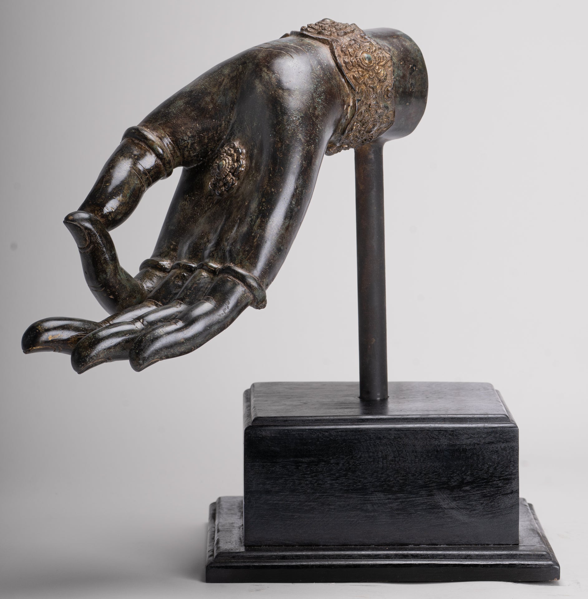 Mounted Antique Khmer Style Southeast Asia Bronze Teaching Hand - 37cm/15"