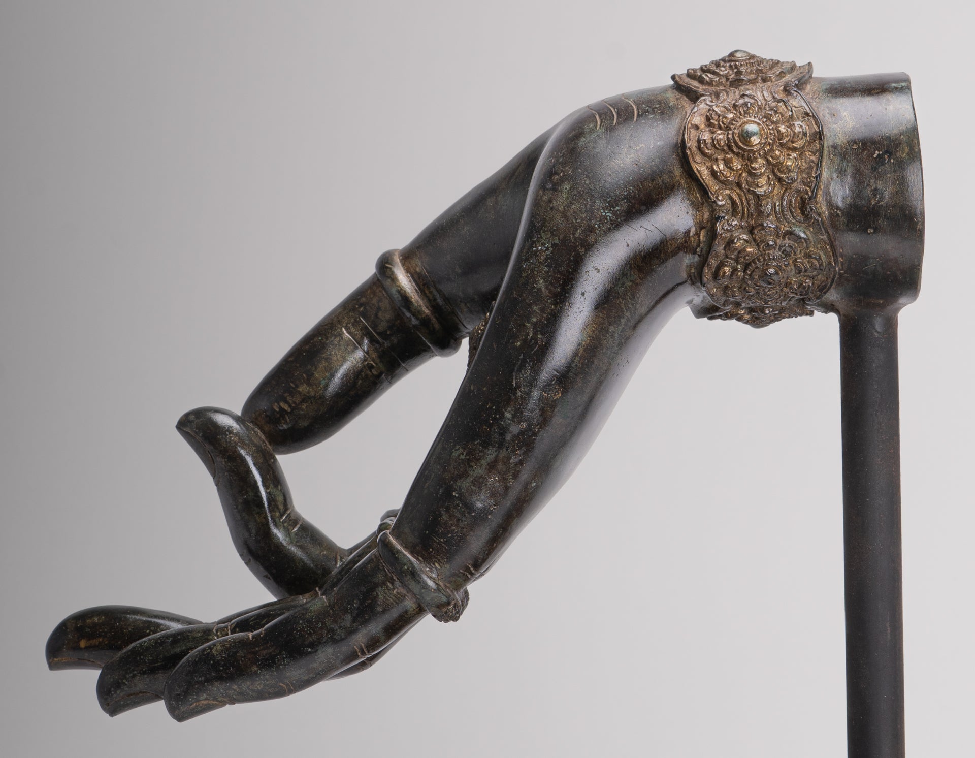 Mounted Antique Khmer Style Southeast Asia Bronze Teaching Hand - 37cm/15"