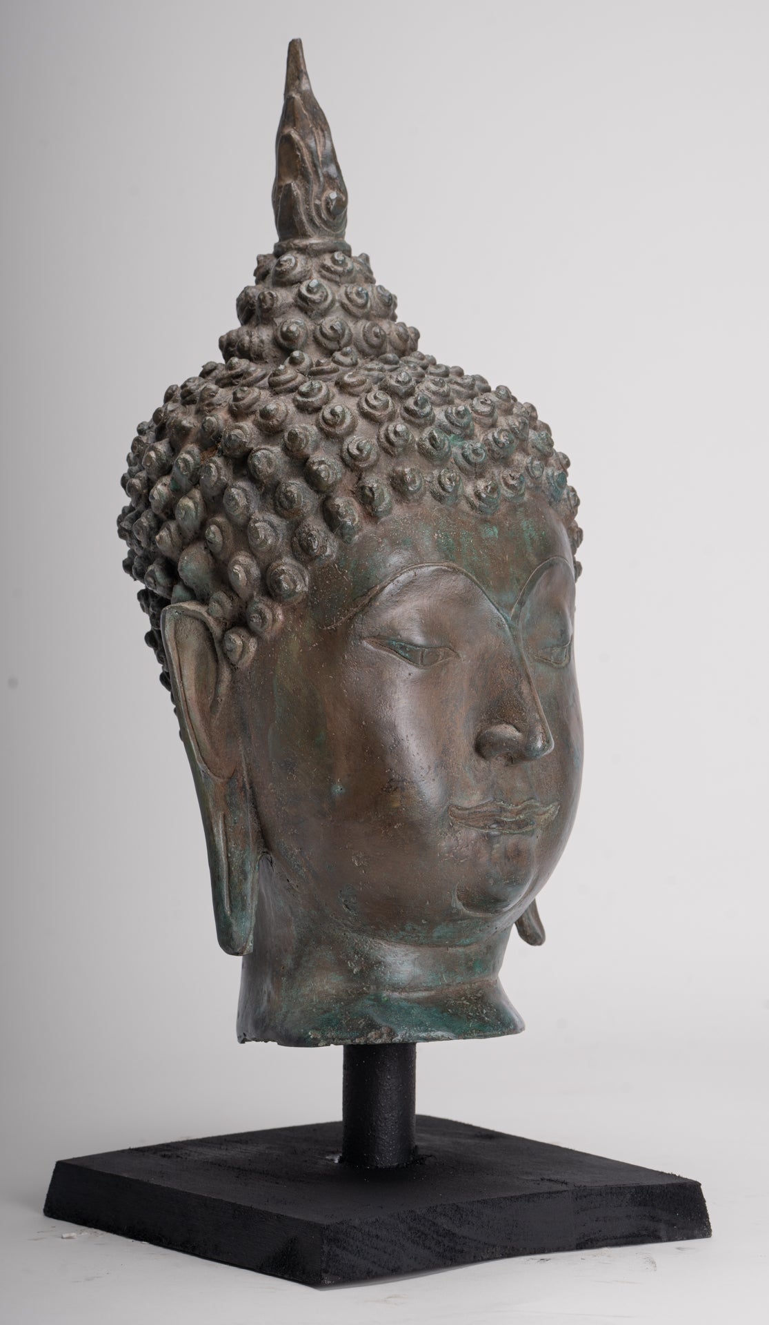 Buddha Head - Antique Thai Style Sukhothai Mounted Bronze Buddha Head - 49cm/20"