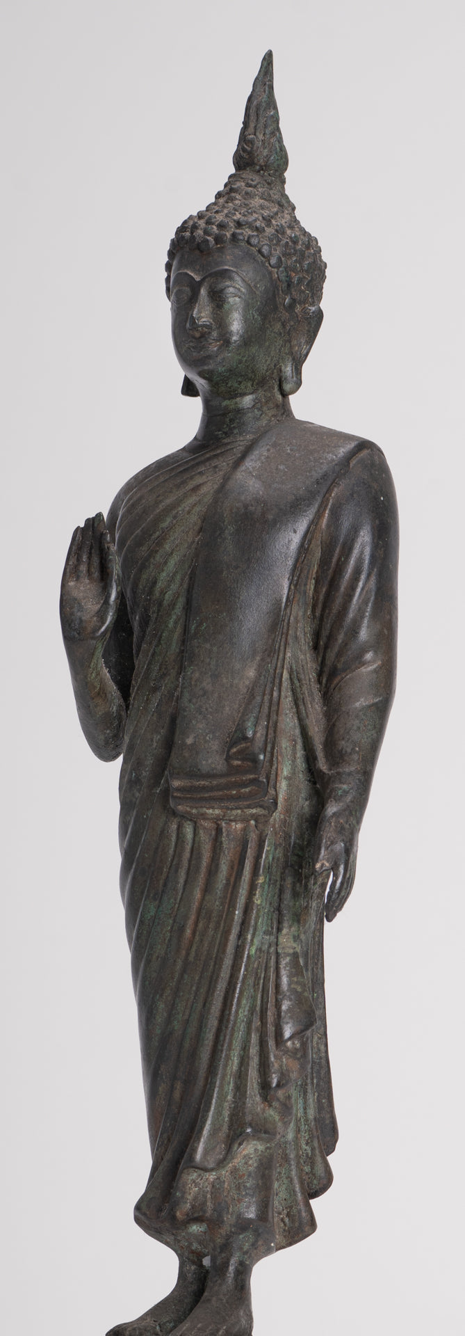Buddha Statue - Antique Thai Style Bronze Standing Abhaya Protection Buddha Statue - 45cm/18"