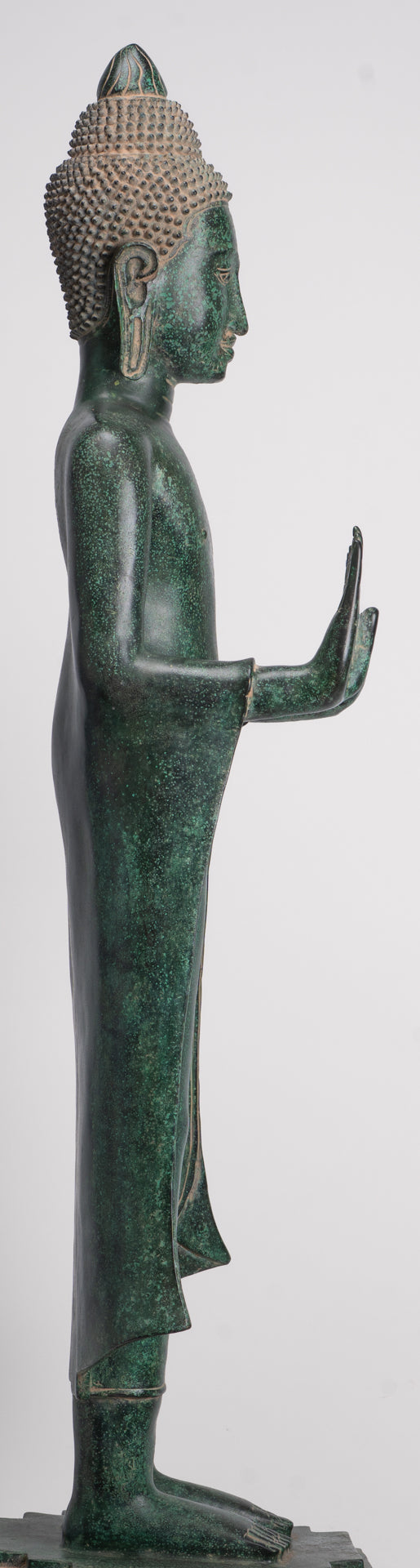 Large Buddha Statue - Antique Khmer Style Bronze Standing Abhaya Protection Buddha Statue - 123cm/49"