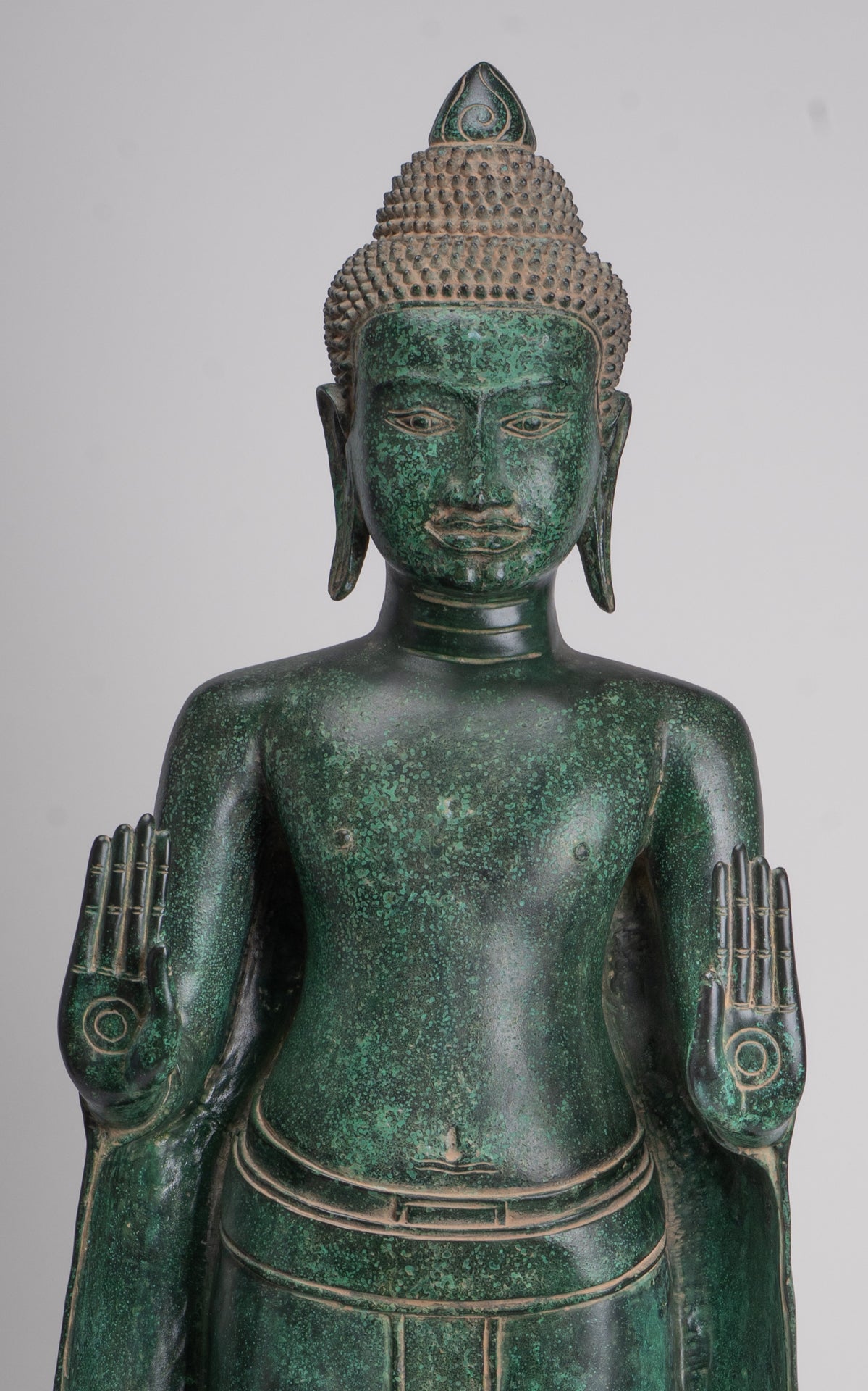 Large Buddha Statue - Antique Khmer Style Bronze Standing Abhaya Protection Buddha Statue - 123cm/49"