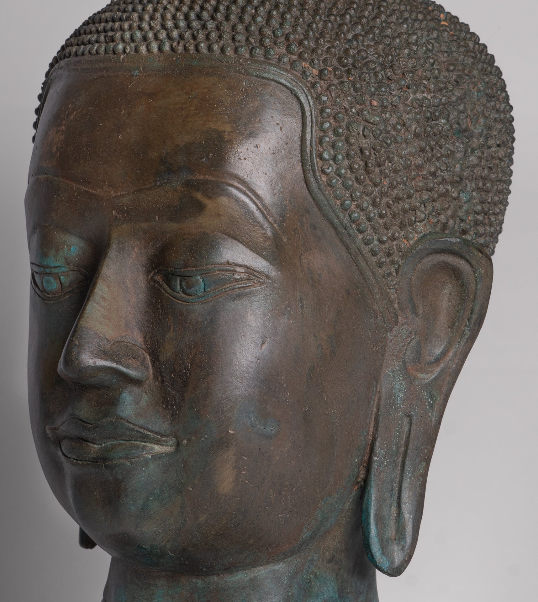 Buddha Statue - Antique U Thong Style Bronze Enlightenment Buddha Head - 47cm/19"