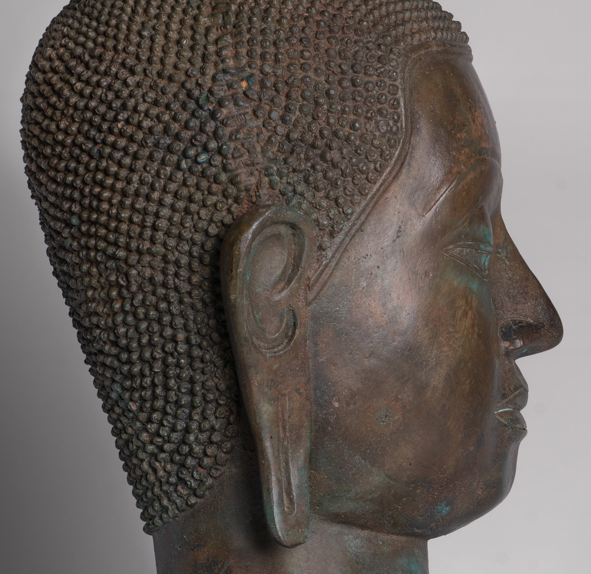 Buddha Statue - Antique U Thong Style Bronze Enlightenment Buddha Head - 47cm/19"