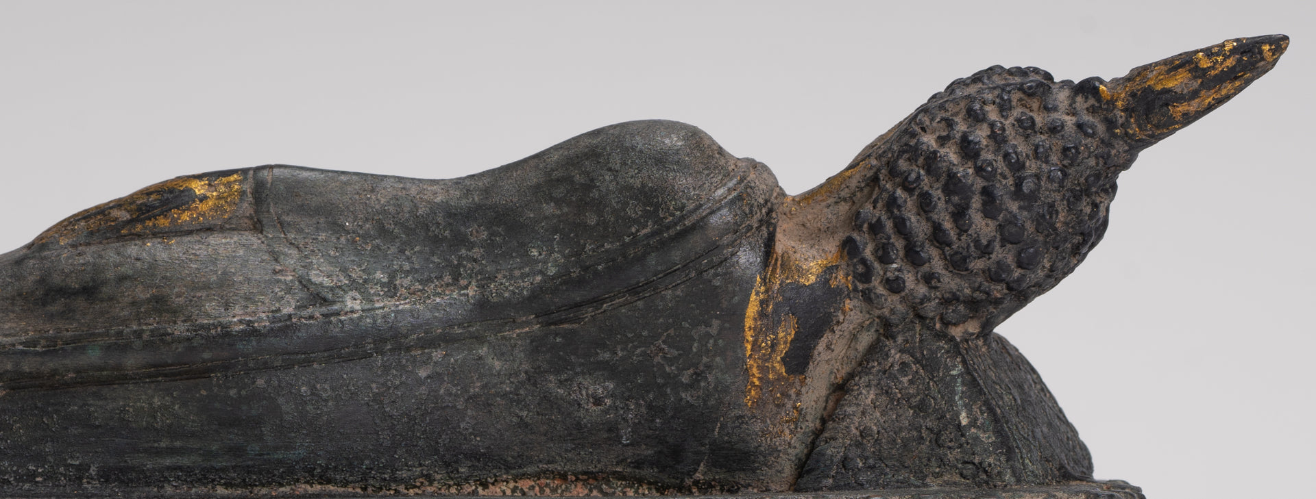 Buddha Statue - Antique Thai Style Bronze Sukhothai Reclining Nirvana Buddha Statue - 29cm/12"